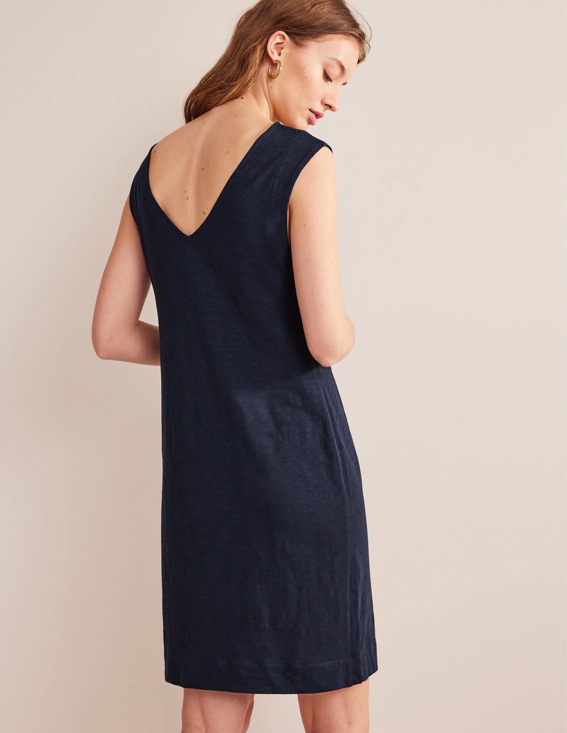 Sleeveless Jersey Shift Dress-Navy-3