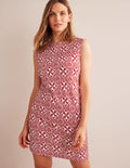 Sleeveless Jersey Shift Dress-Poinsettia, Block Pome