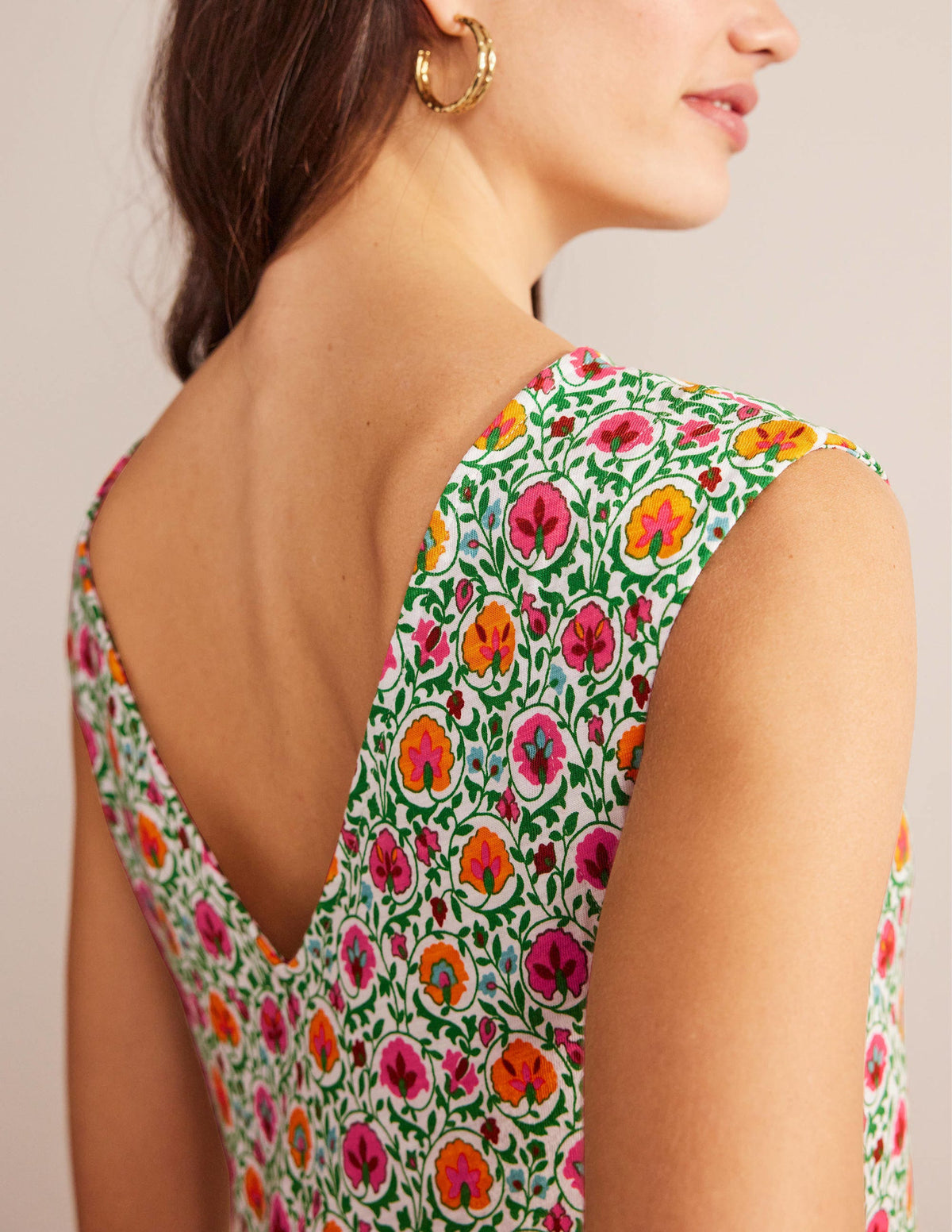 Sleeveless Jersey Shift Dress-Green, Enchanting Bloom - Image 2