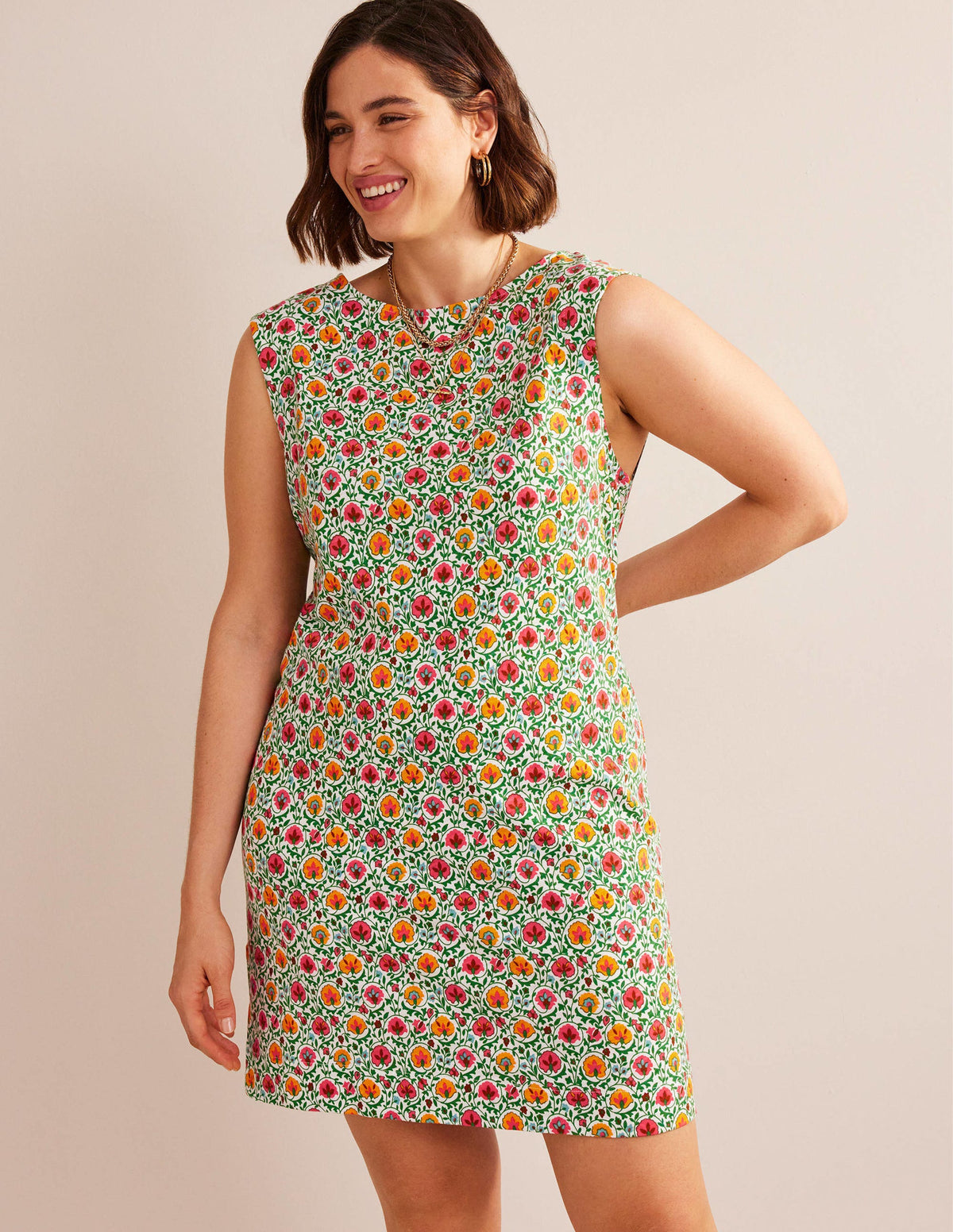 Sleeveless Jersey Shift Dress-Green, Enchanting Bloom - Image 5