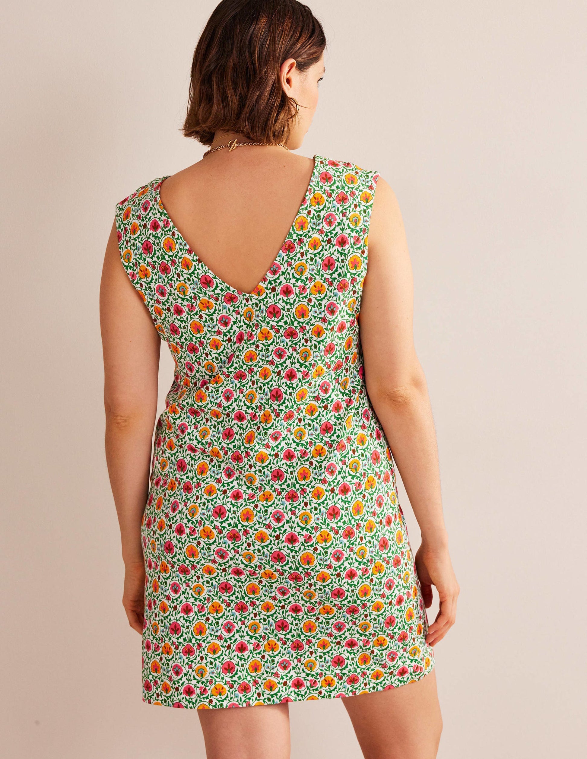 Sleeveless Jersey Shift Dress-Green, Enchanting Bloom-6