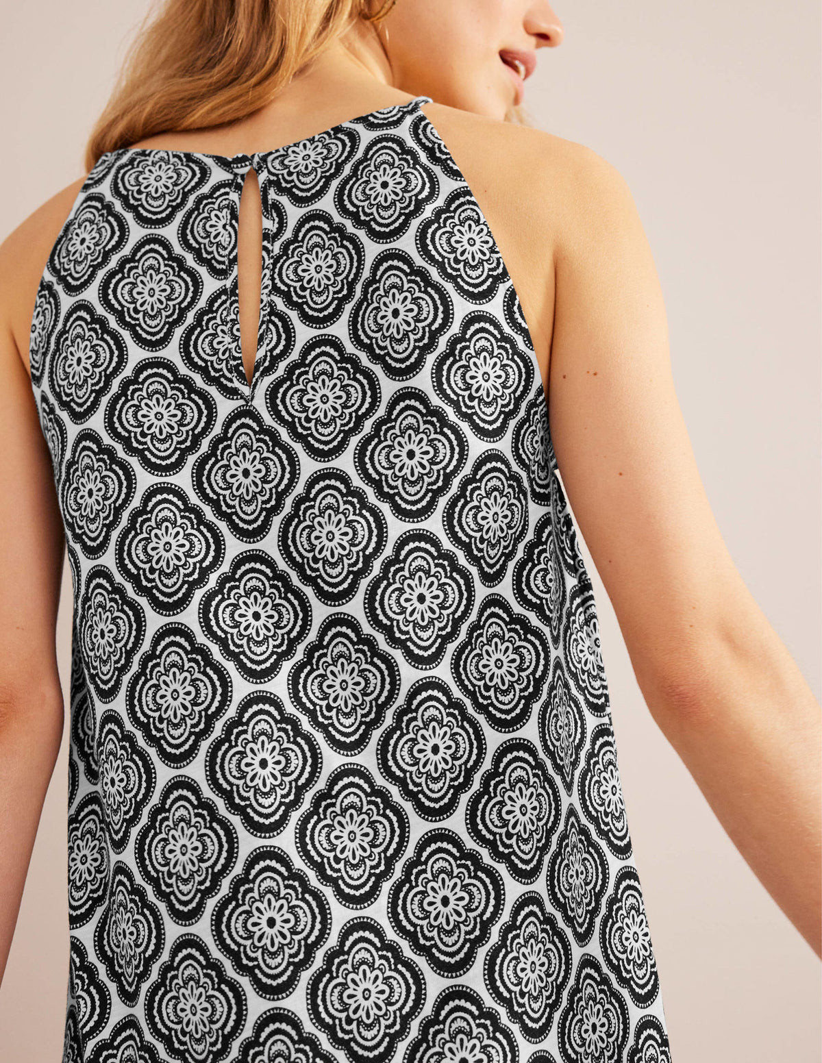 Racer Neck Jersey Midi Dress-Black, Botanic Blush-2