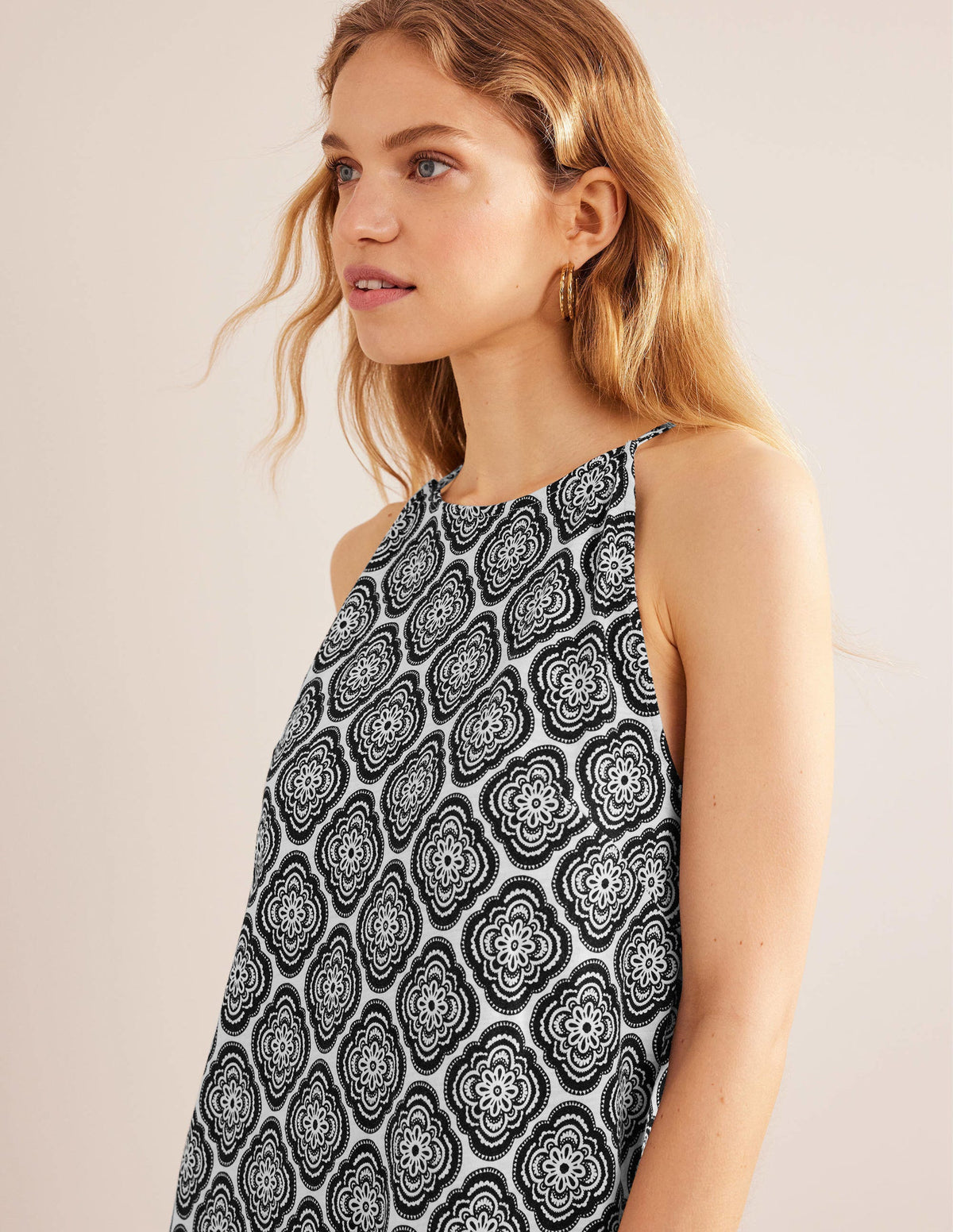 Racer Neck Jersey Midi Dress-Black, Botanic Blush-4