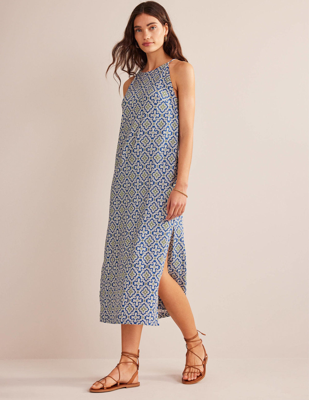 Racer Neck Jersey Midi Dress-Blue Heron, Flora Tile - Image 1