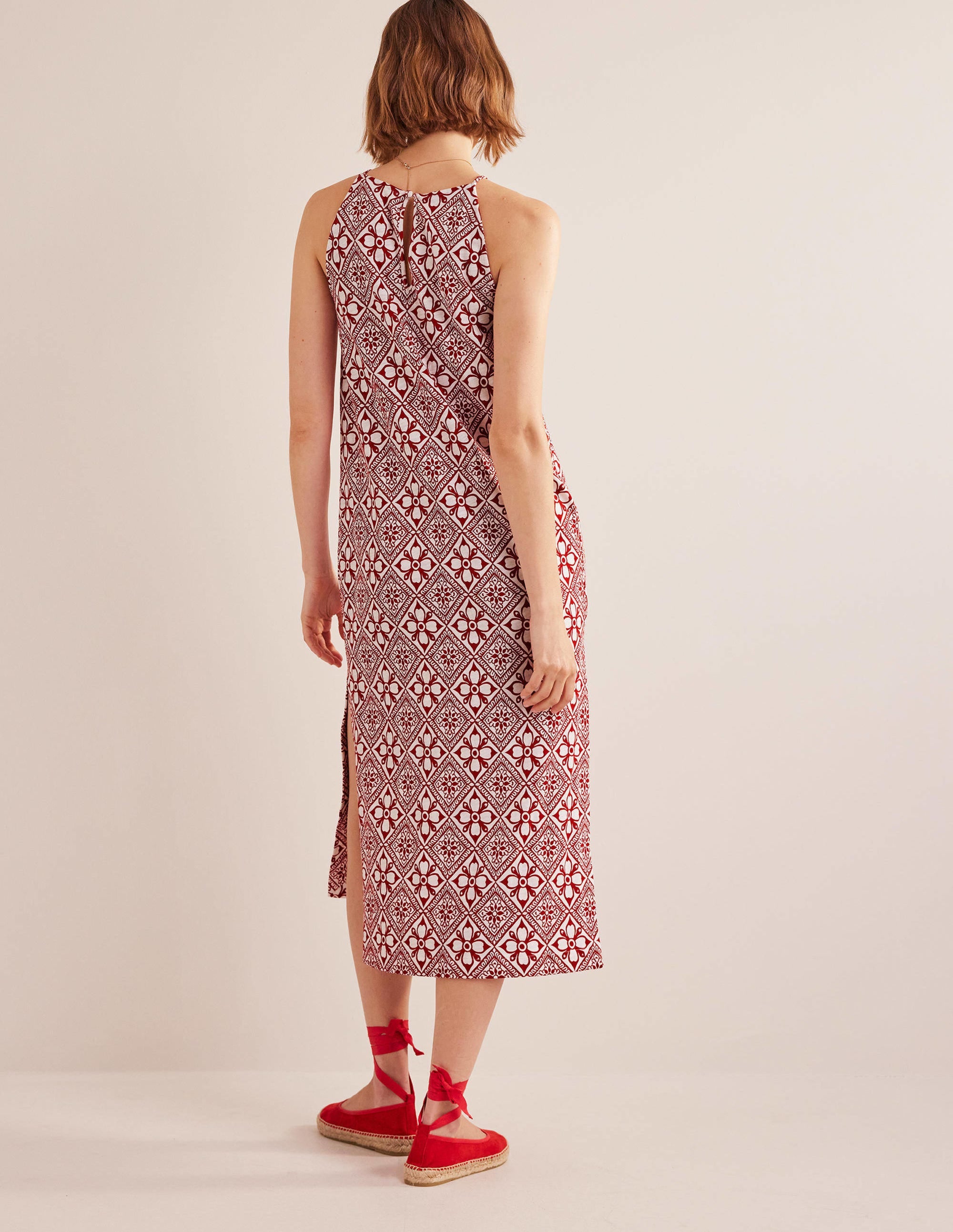 Racer Neck Jersey Midi Dress-Poinsettia, Block Pome - Image 3