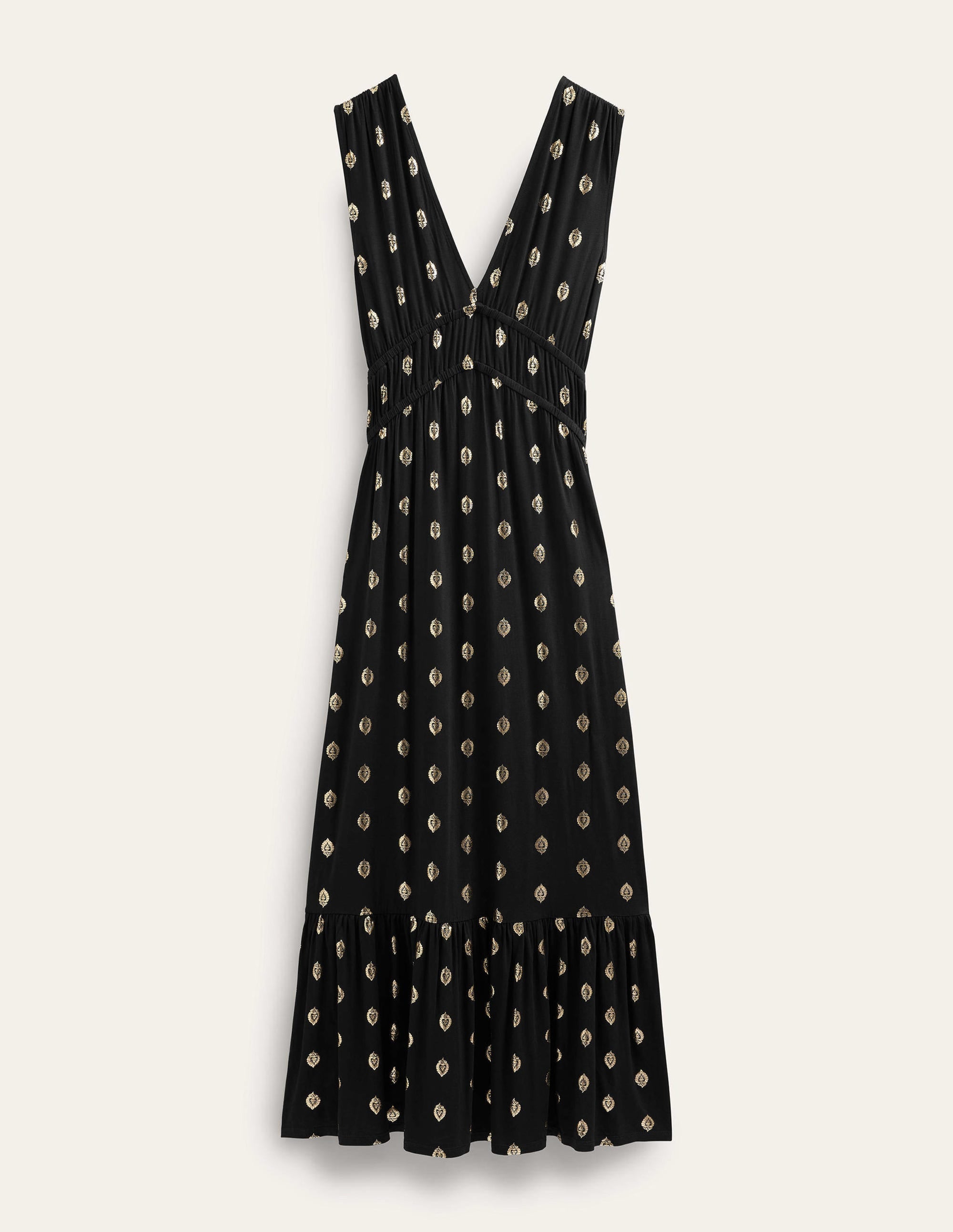 Smocked Jersey Maxi Dress-Black, Tranquil Leaf - Image 7