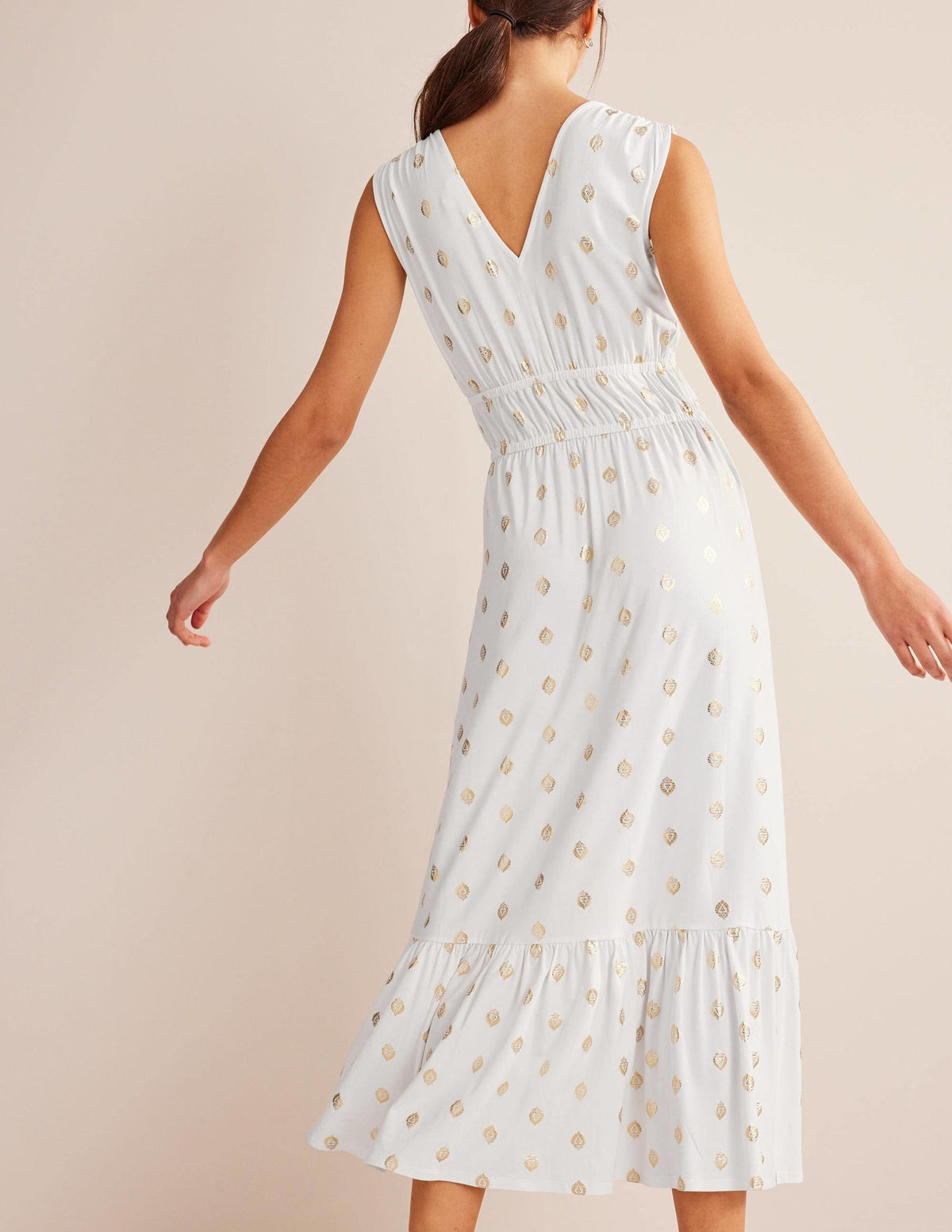 Smocked Jersey Maxi Dress-White, Tranquil Leaf - Image 3