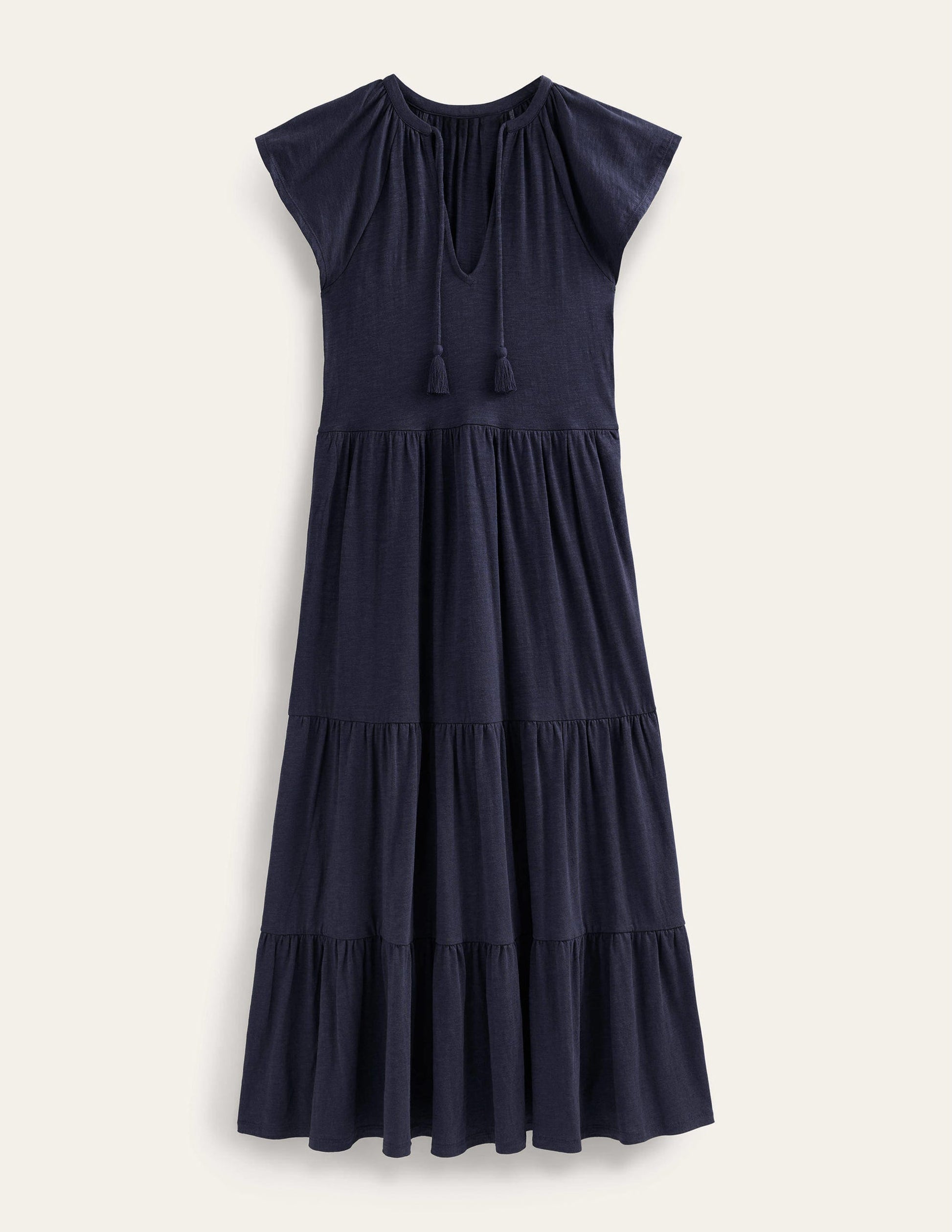 Tiered Jersey Midi Dress-Navy-5