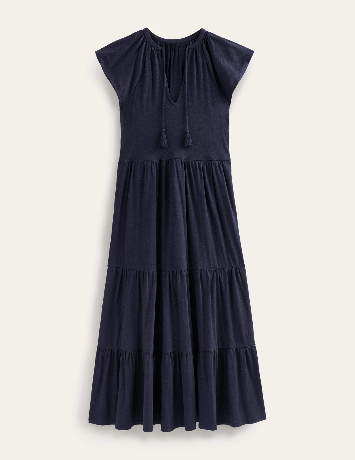 Tiered Jersey Midi Dress-Navy - Image 5