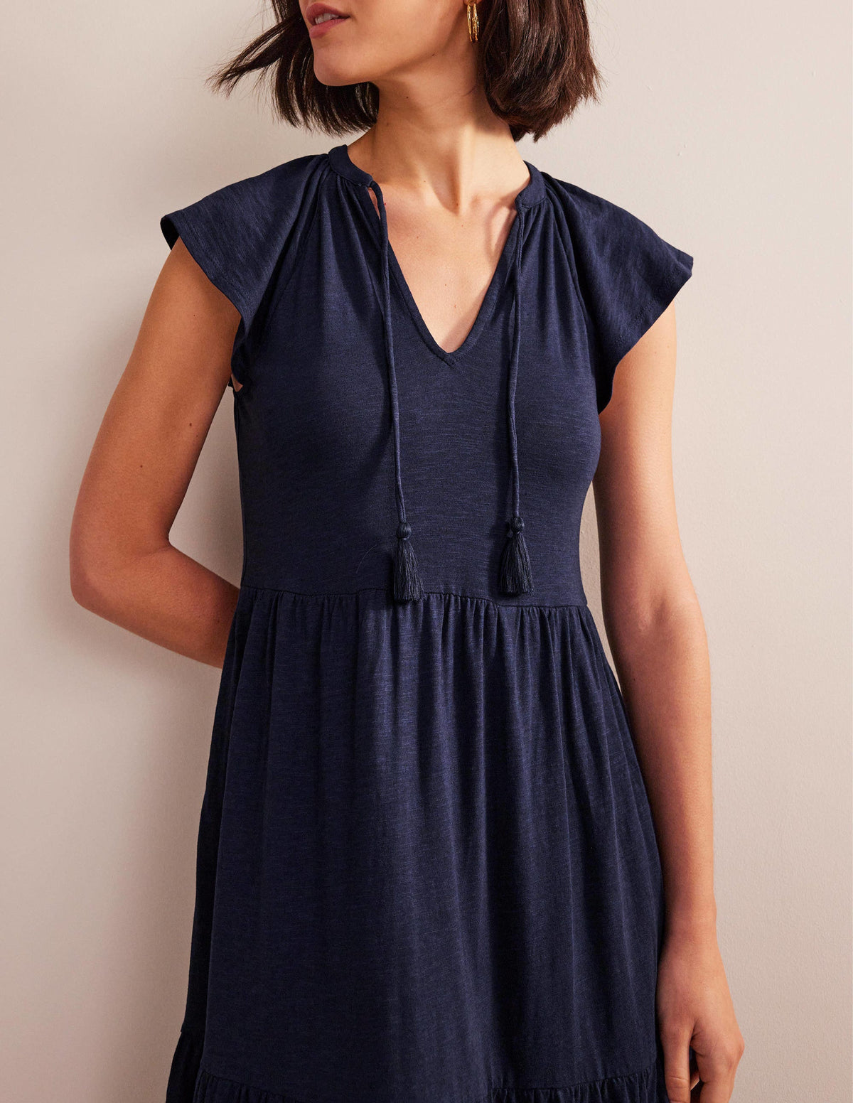 Tiered Jersey Midi Dress-Navy-2