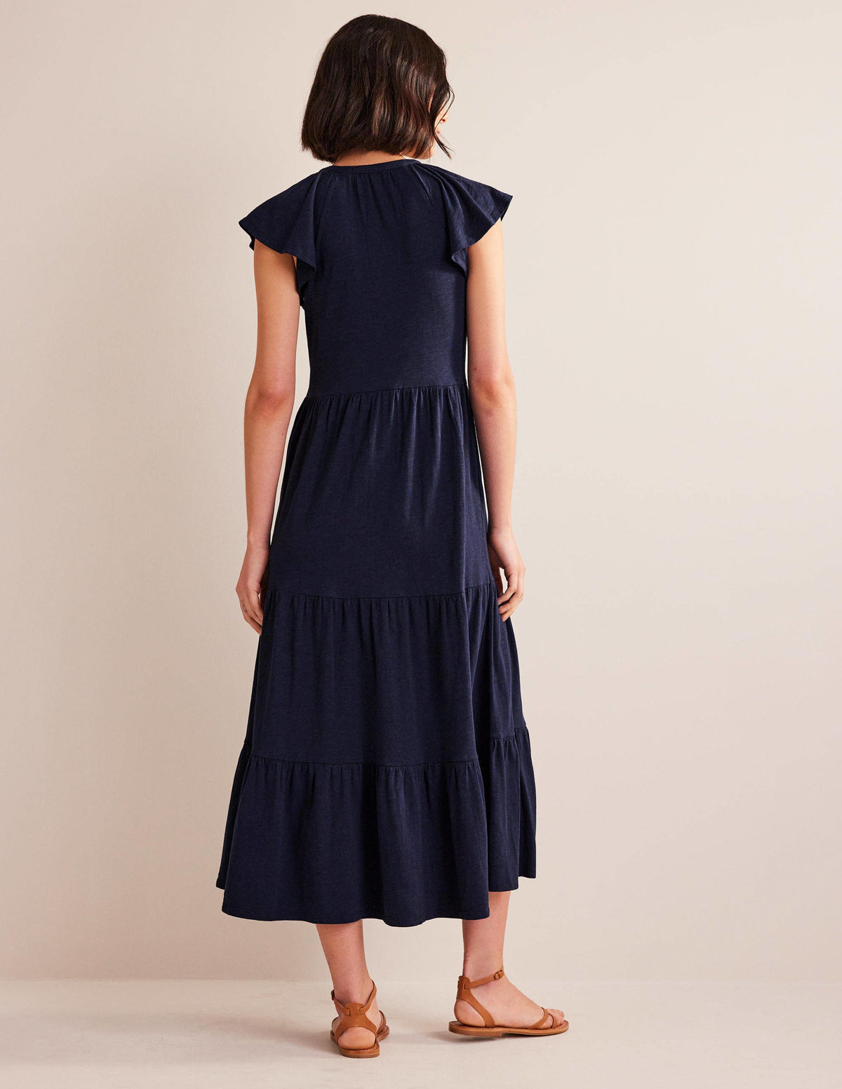 Tiered Jersey Midi Dress-Navy - Image 3
