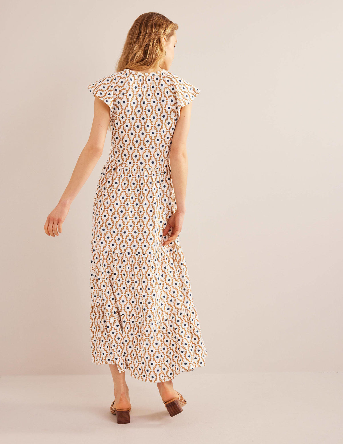Tiered Jersey Midi Dress-Dorset Cream, Geo Diamond - Image 3