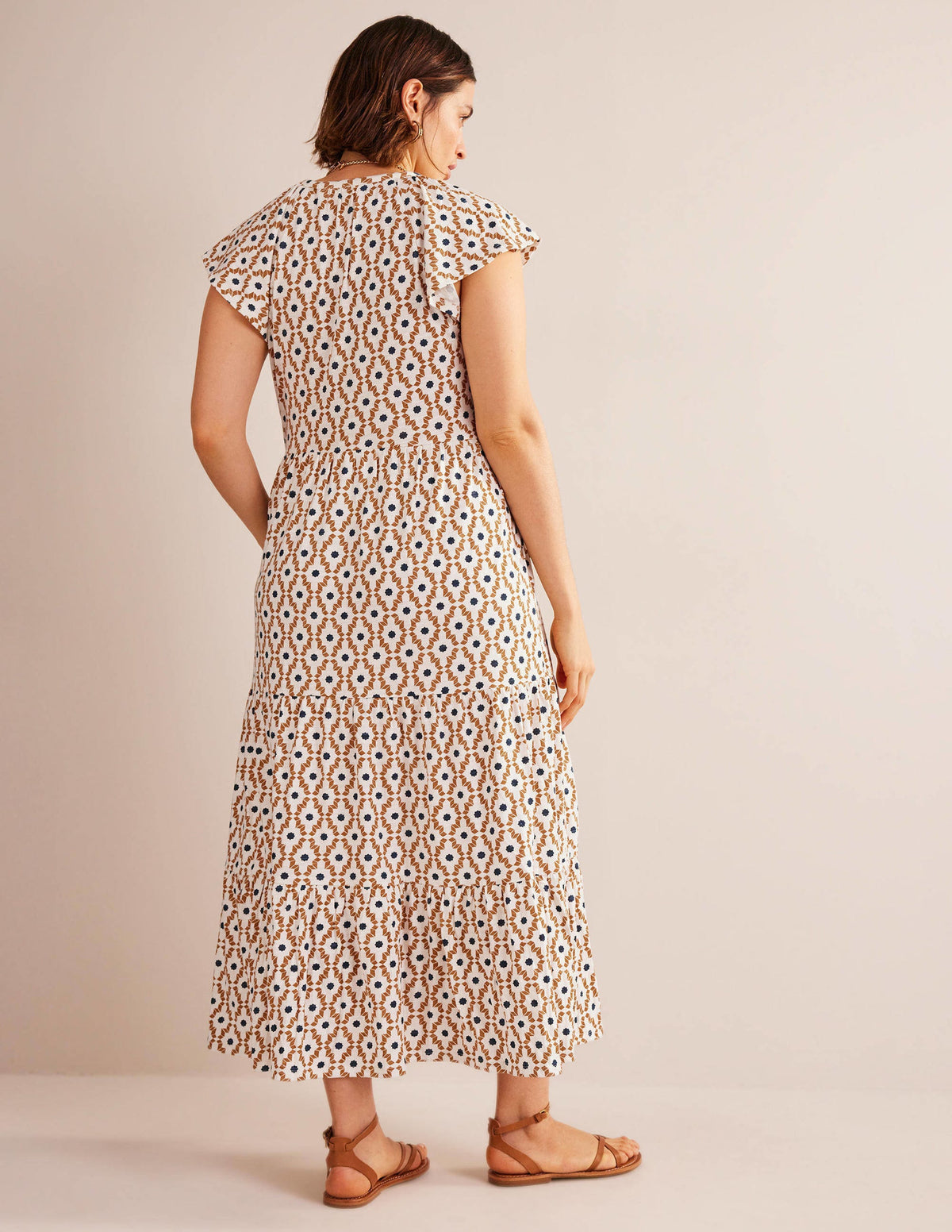 Tiered Jersey Midi Dress-Dorset Cream, Geo Diamond - Image 7