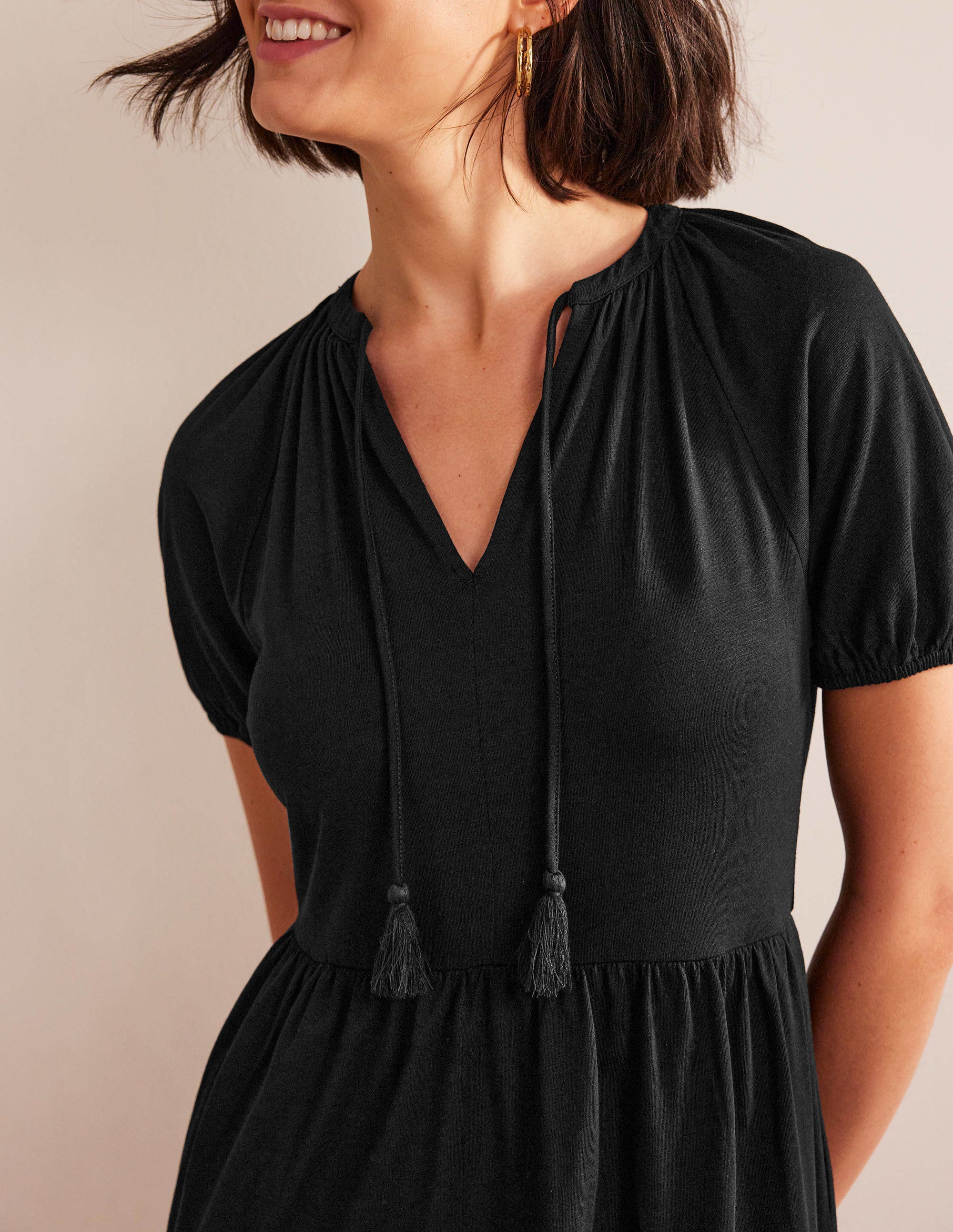 Short Sleeve Jersey Mini Dress-Black - Image 2