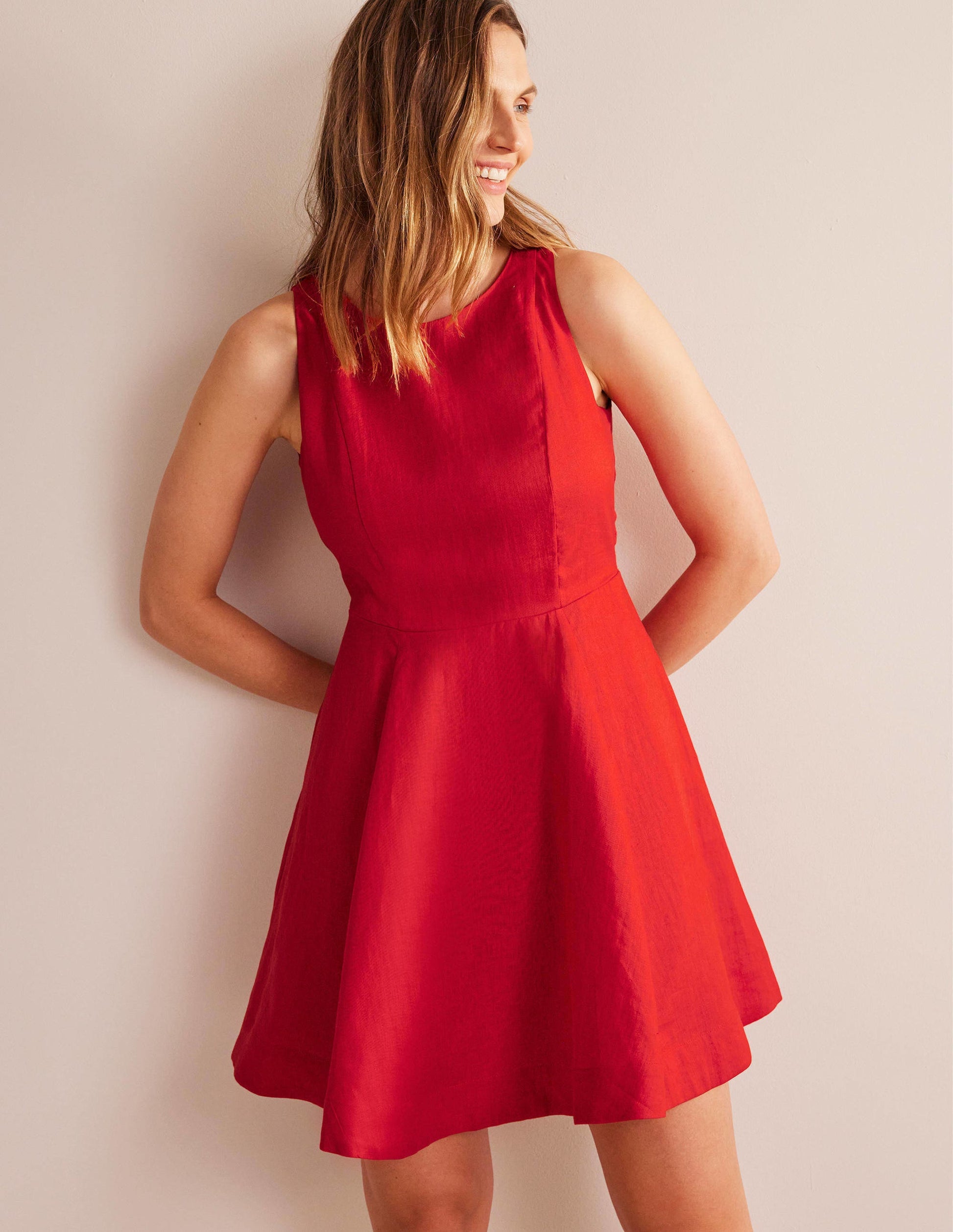 Fit-and-Flare Linen Mini Dress-Vermillion-1