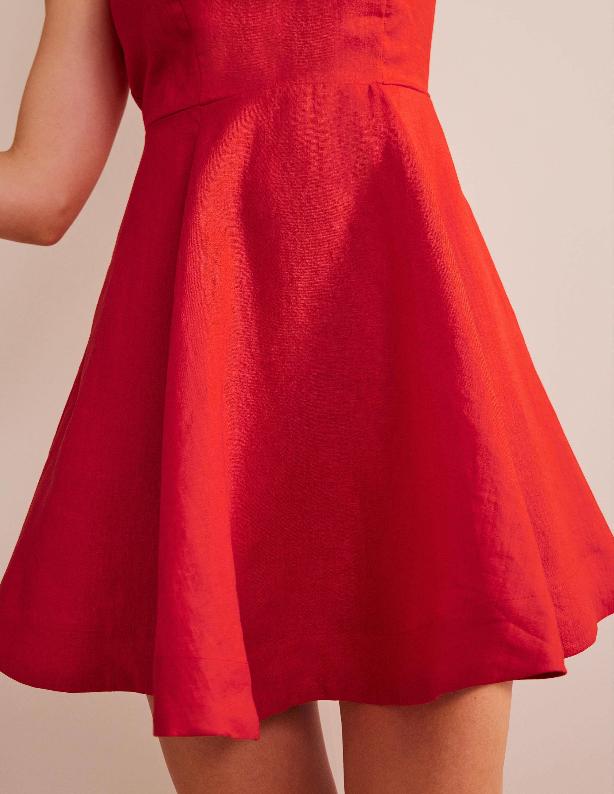 Fit-and-Flare Linen Mini Dress-Vermillion - Image 2
