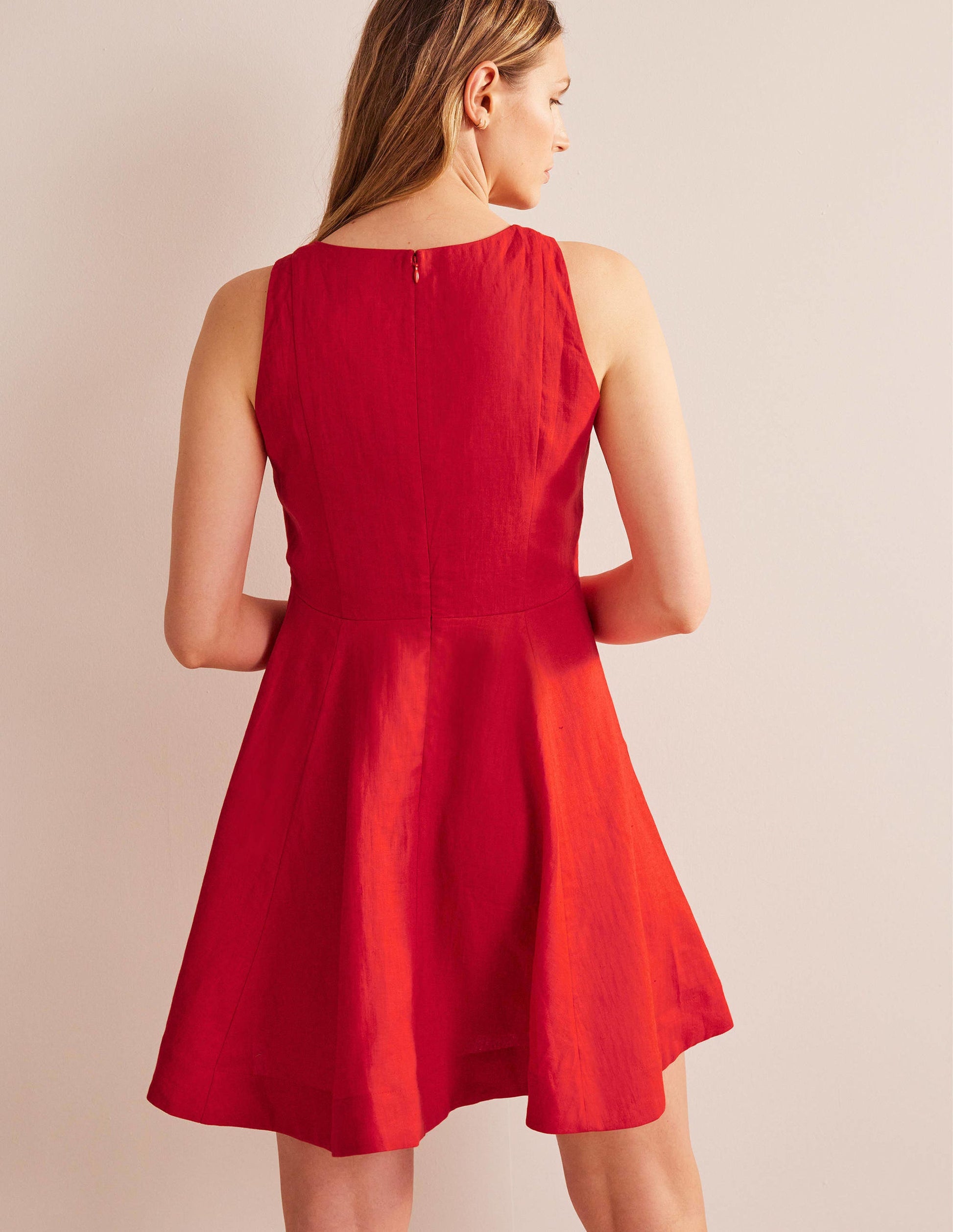 Fit-and-Flare Linen Mini Dress-Vermillion-3