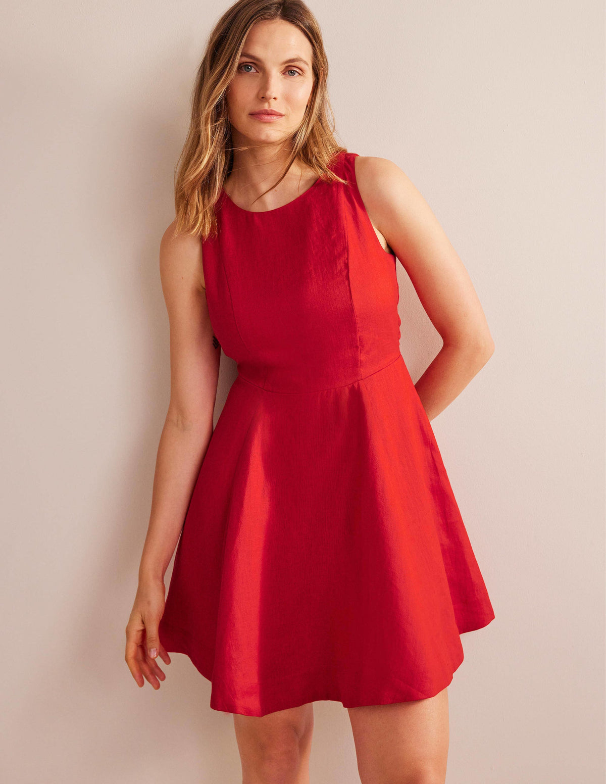 Fit-and-Flare Linen Mini Dress-Vermillion - Image 4
