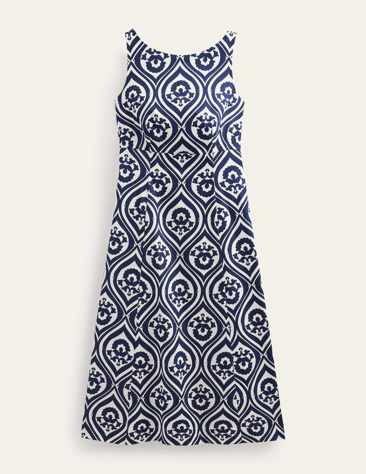 Slash Neck Midi Dress-Navy, Geo Cascade - Image 6