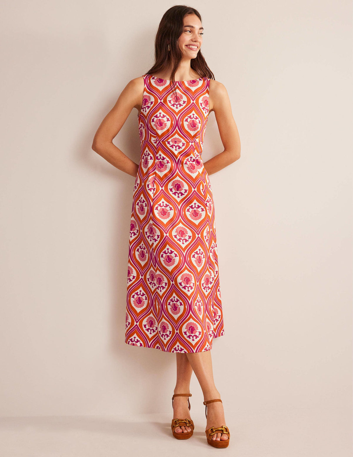 Slash Neck Midi Dress-Kumquat, Geo Cascade - Image 1
