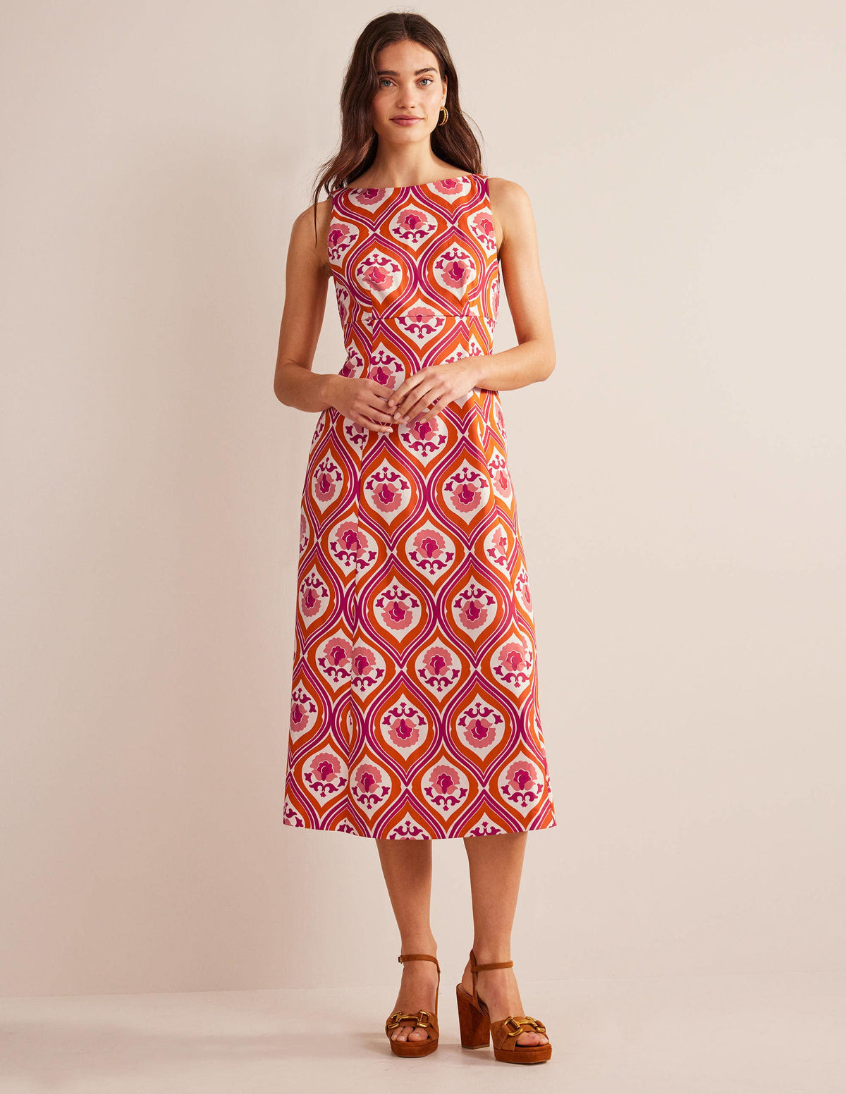 Slash Neck Midi Dress-Kumquat, Geo Cascade - Image 4