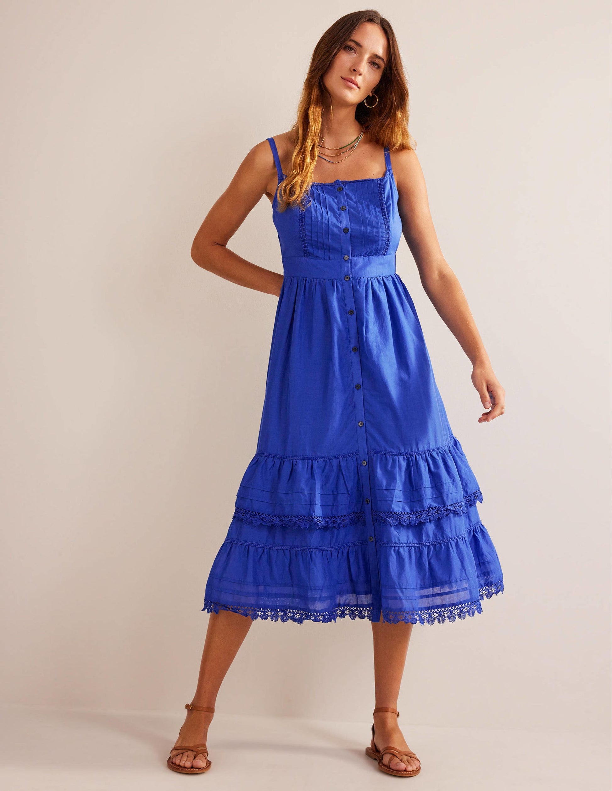 Tiered Trim Midi Dress-Island Sapphire-1