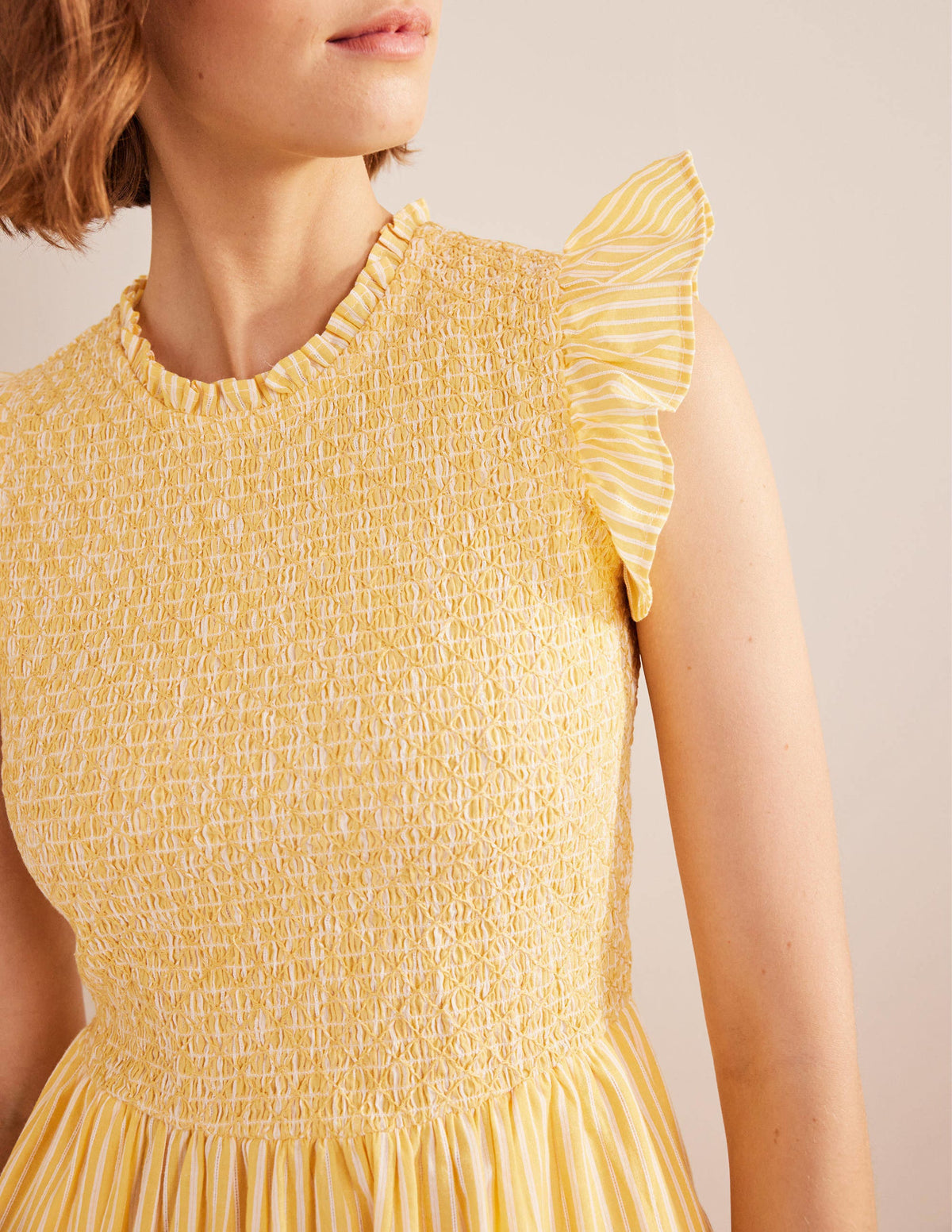 Smocked Stripe Midi Dress-Honeycomb, Leno Stripe - Image 2