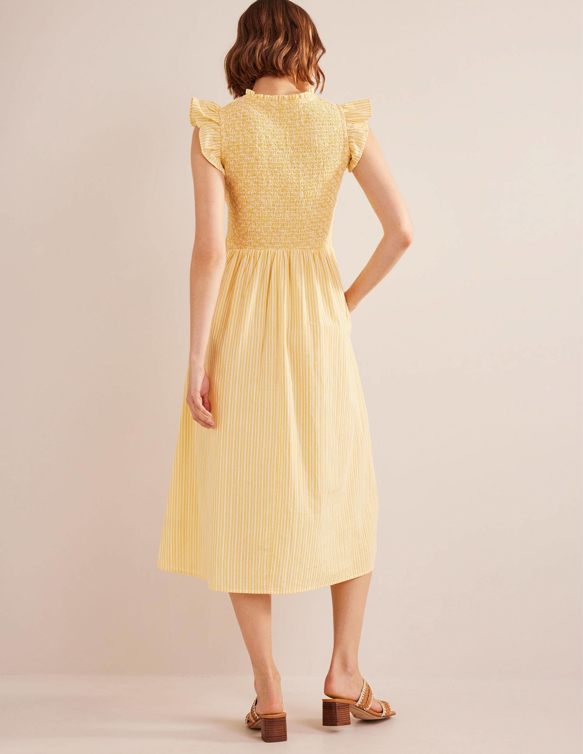 Smocked Stripe Midi Dress-Honeycomb, Leno Stripe - Image 3