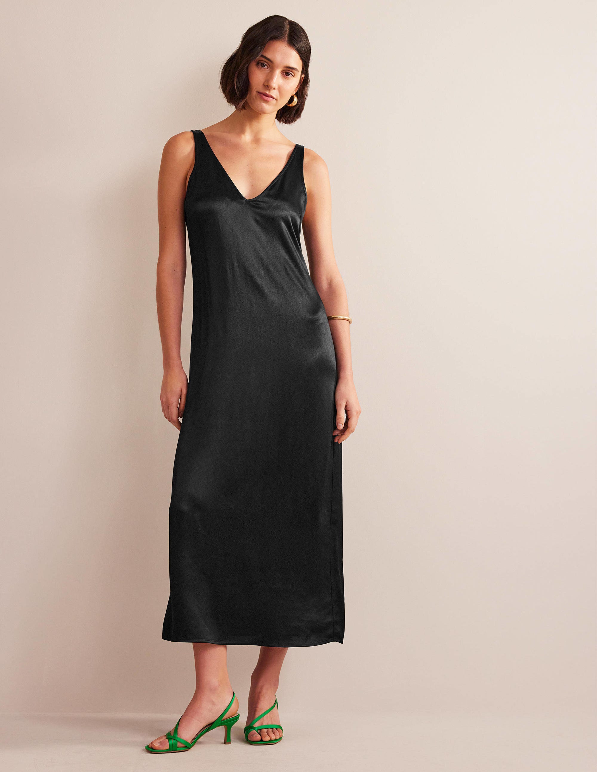 Satin Slip Maxi Dress-Black - Image 1