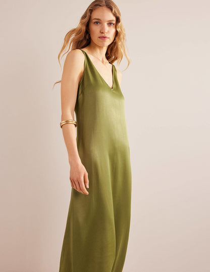 Satin Slip Maxi Dress-Capulet Olive-2