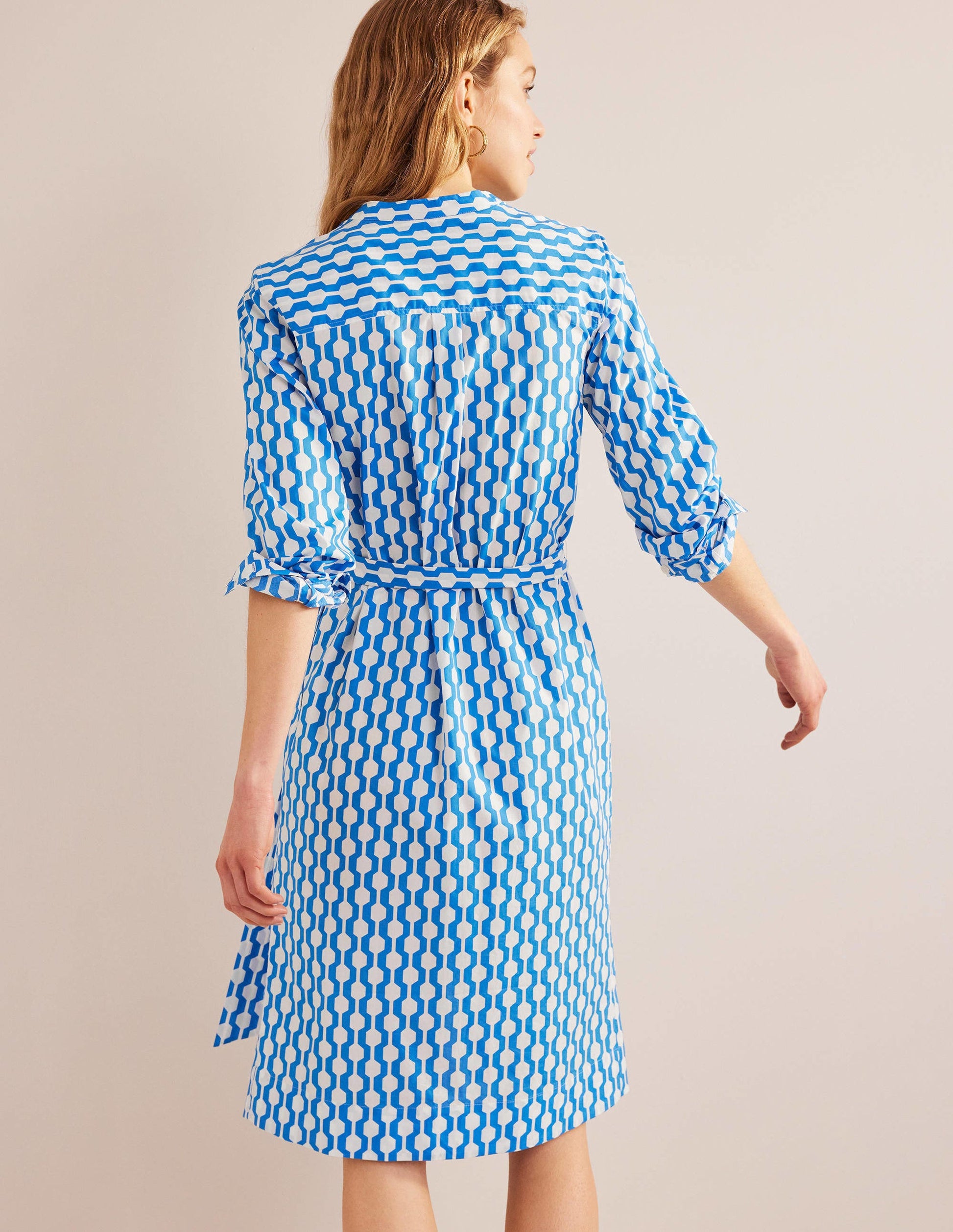 Collarless Midi Shirt Dress-Moroccan Blue, Geo Azure-7