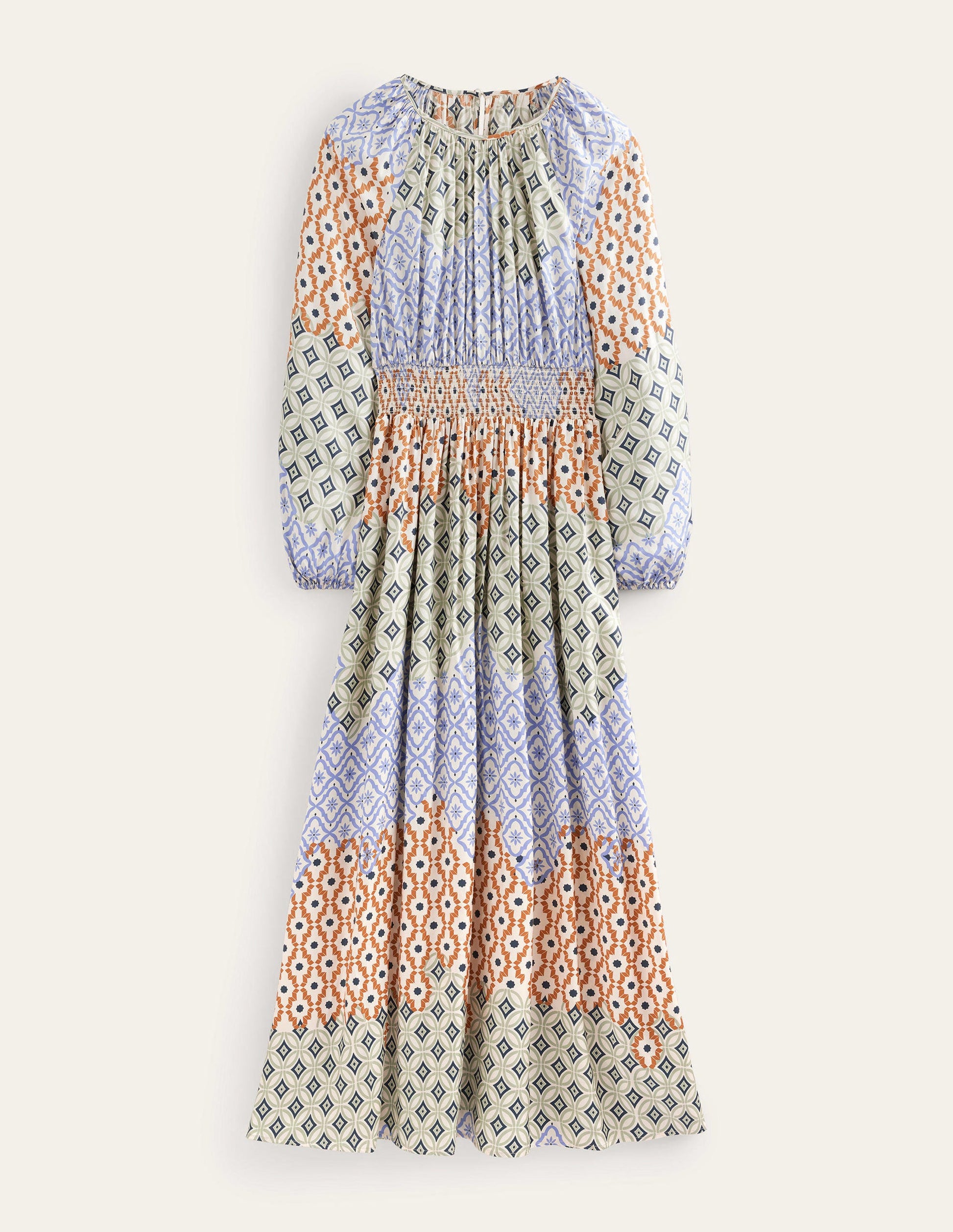 Smocked Waist Maxi Raglan-Multi, Geo Trance-7