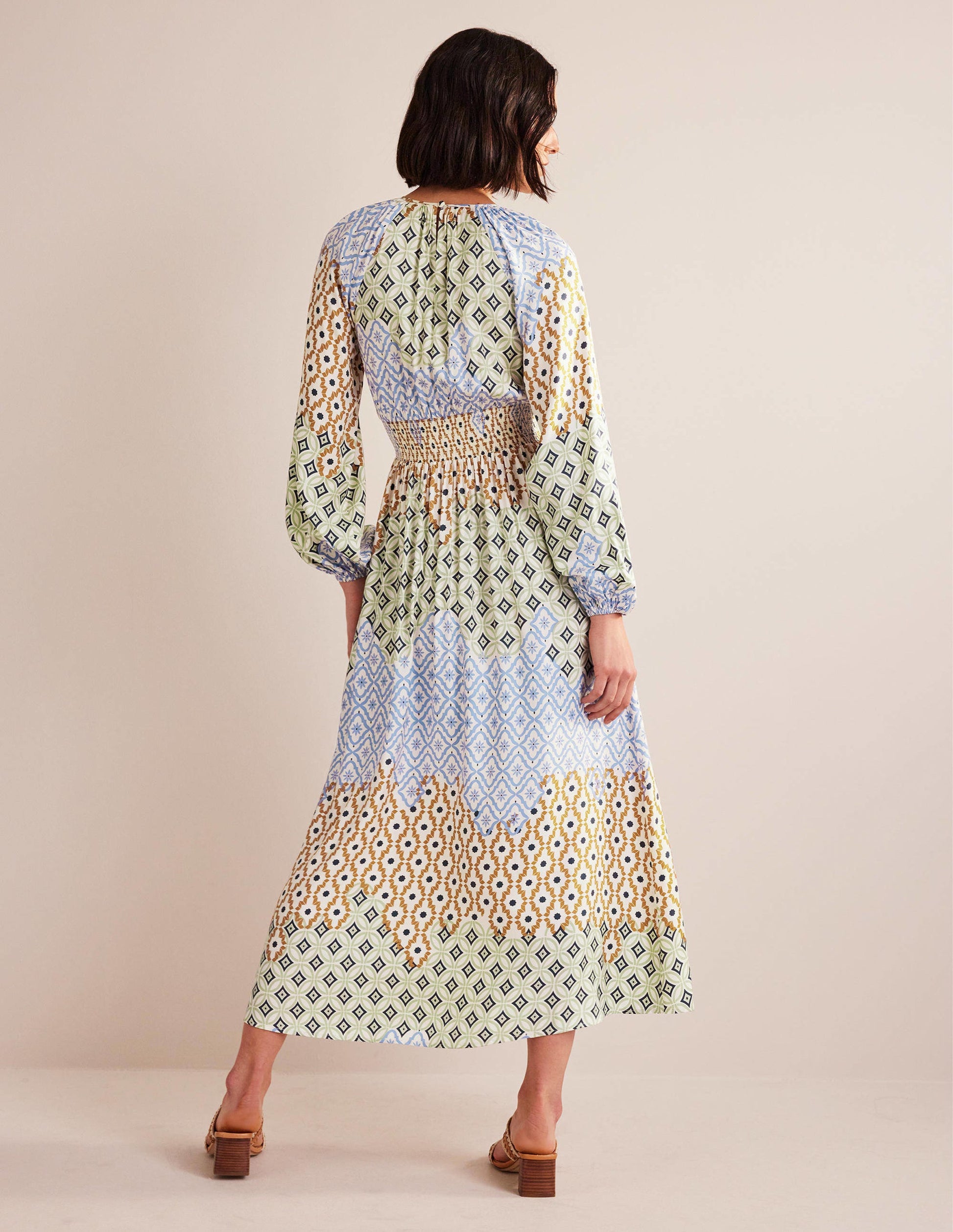 Smocked Waist Maxi Raglan-Multi, Geo Trance-3