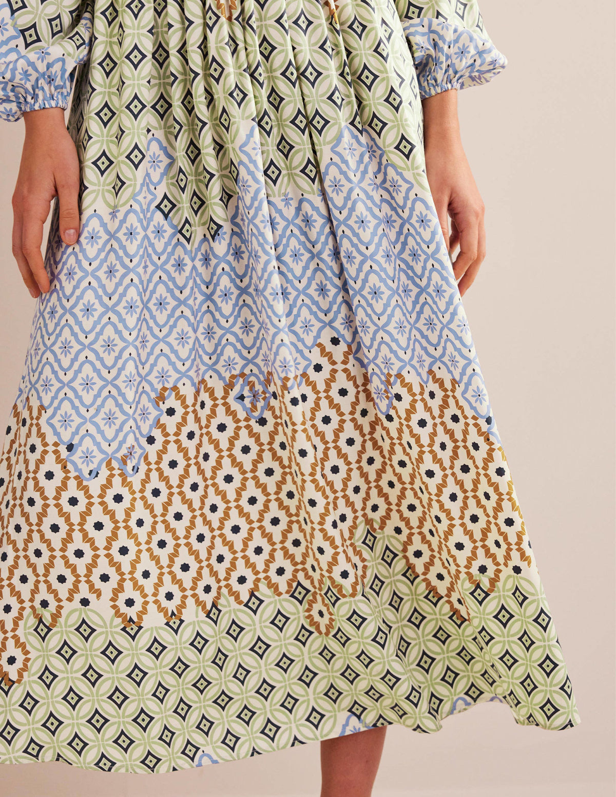 Smocked Waist Maxi Raglan-Multi, Geo Trance - Image 4