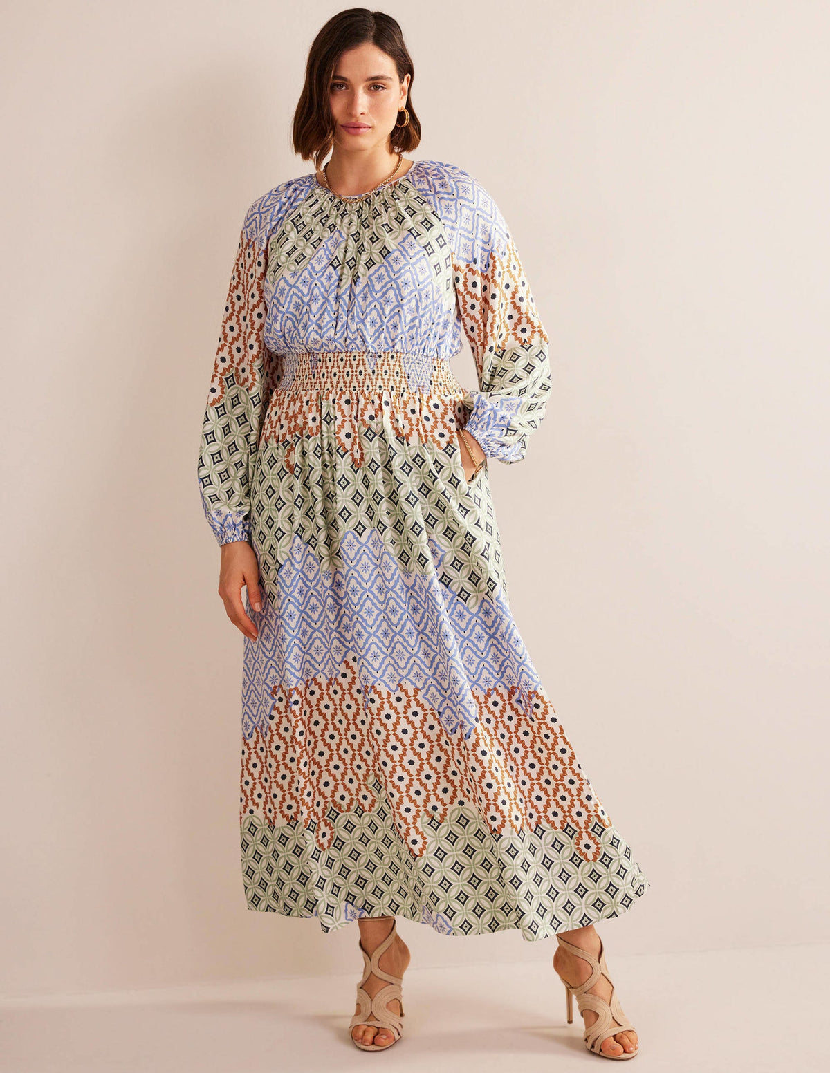 Smocked Waist Maxi Raglan-Multi, Geo Trance - Image 5