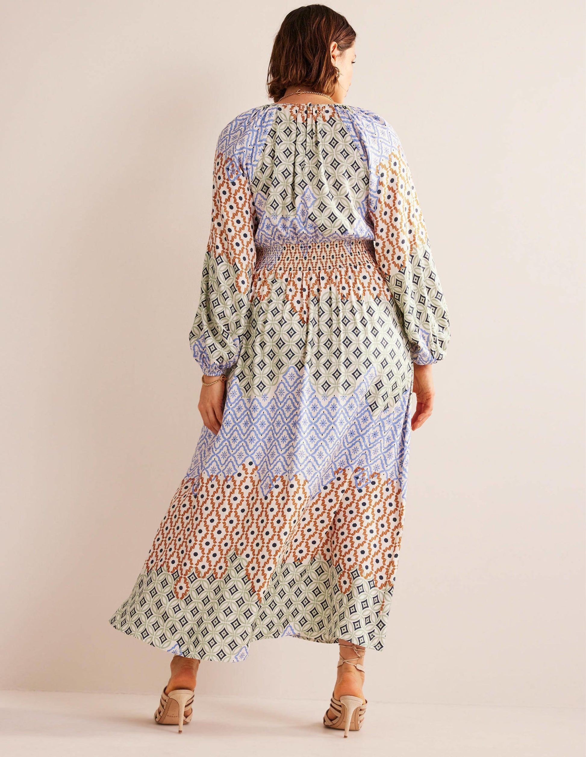 Smocked Waist Maxi Raglan-Multi, Geo Trance-6