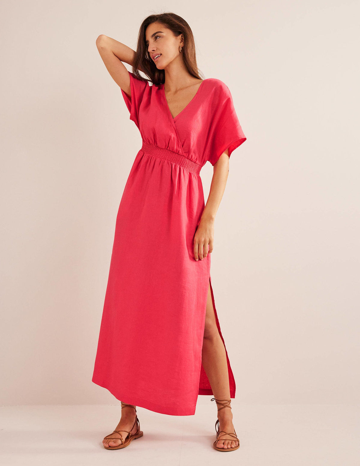 Linen Kaftan Maxi Dress-Coral Sunset - Image 1