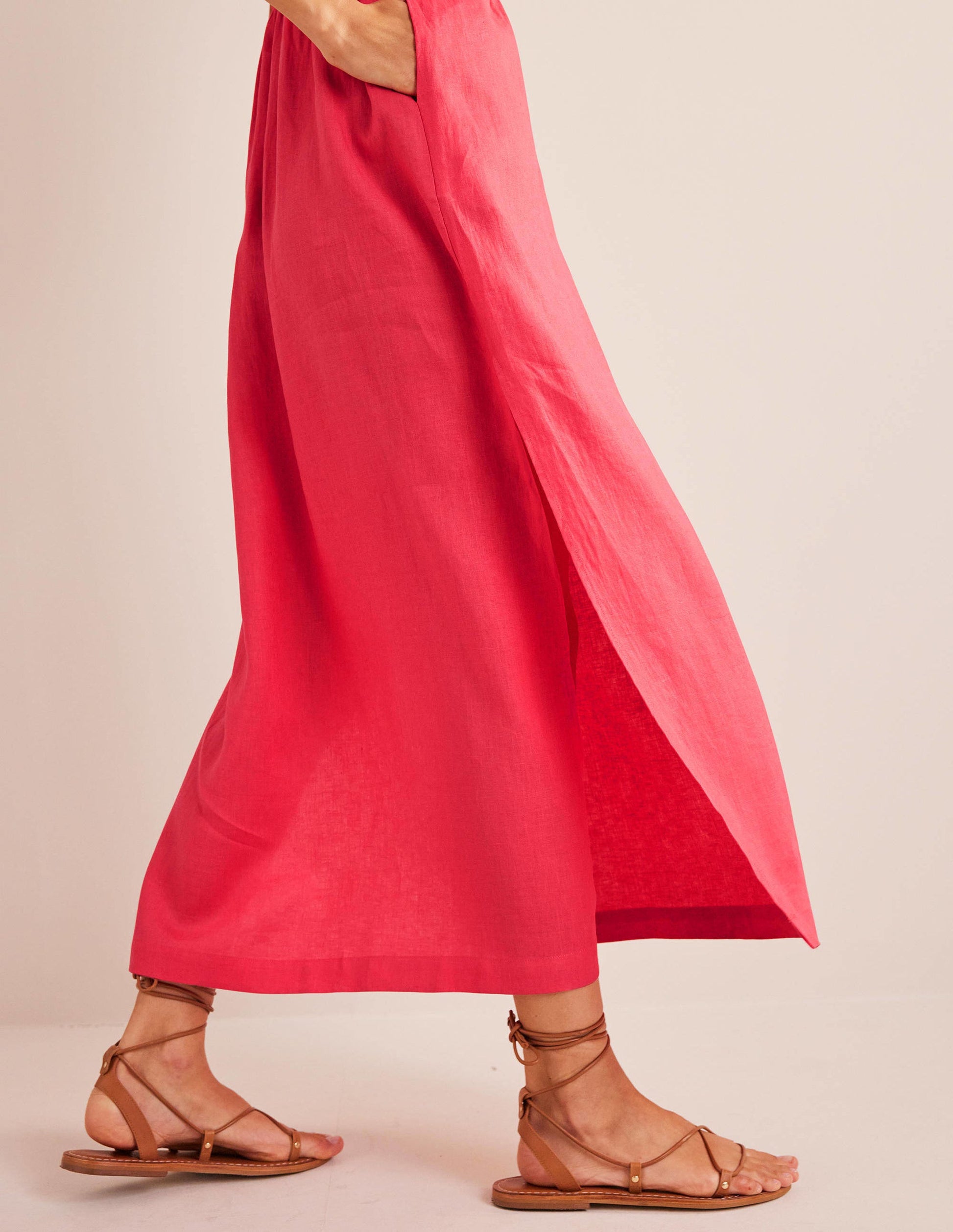Linen Kaftan Maxi Dress-Coral Sunset-2
