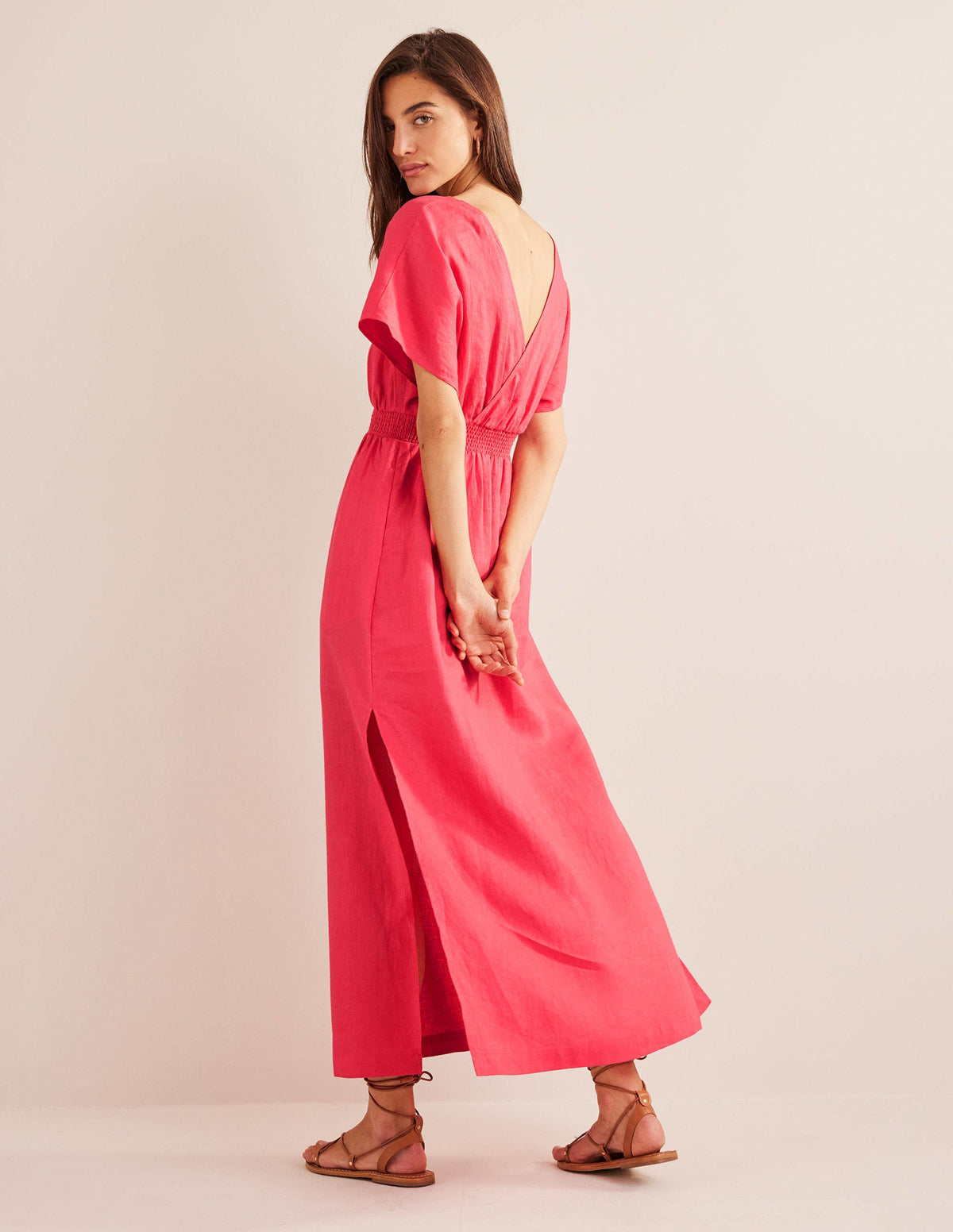 Linen Kaftan Maxi Dress-Coral Sunset-3