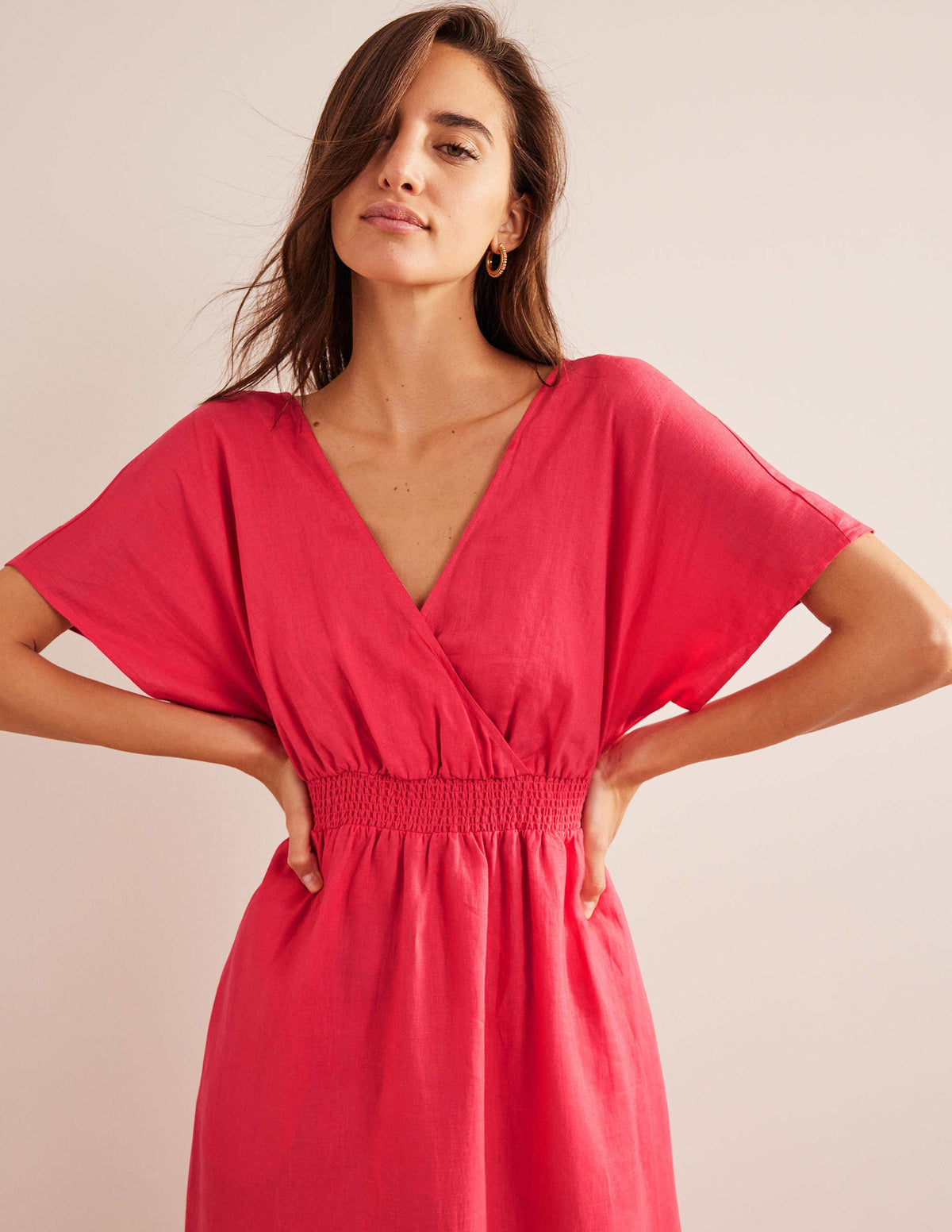 Linen Kaftan Maxi Dress-Coral Sunset - Image 4