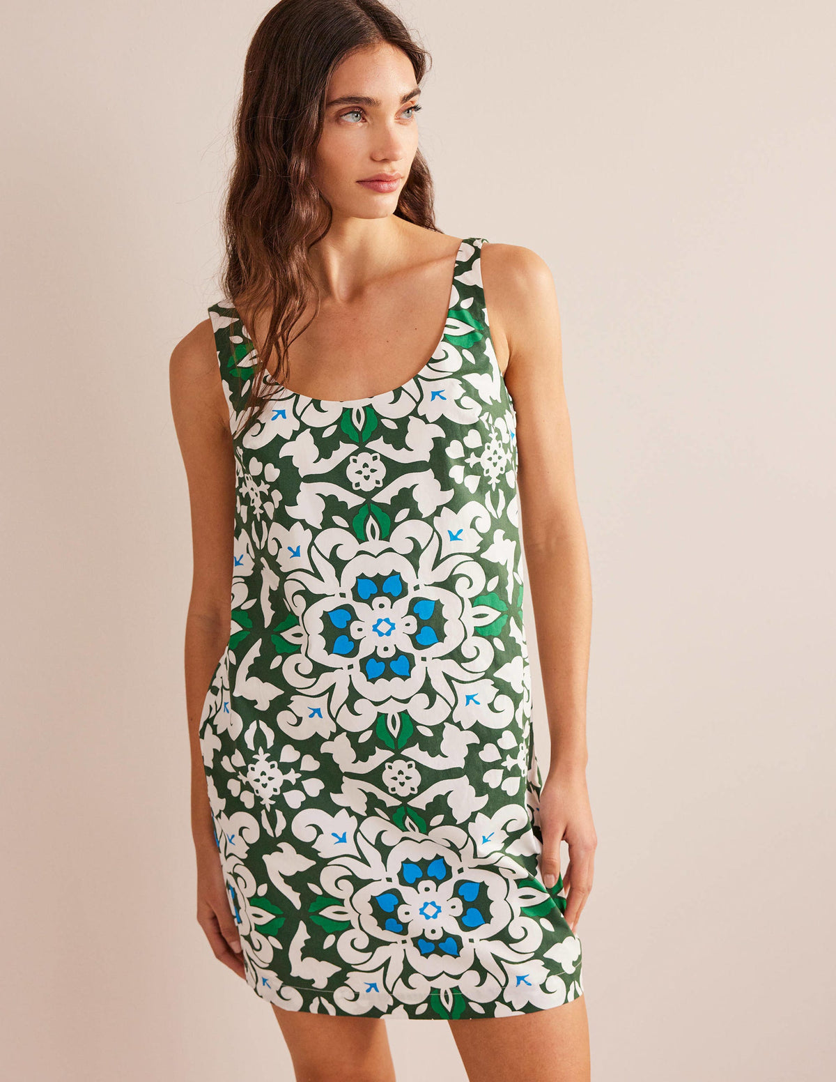 Scoop Neck Shift Dress-Trekking Green, Opulent Pome - Image 4