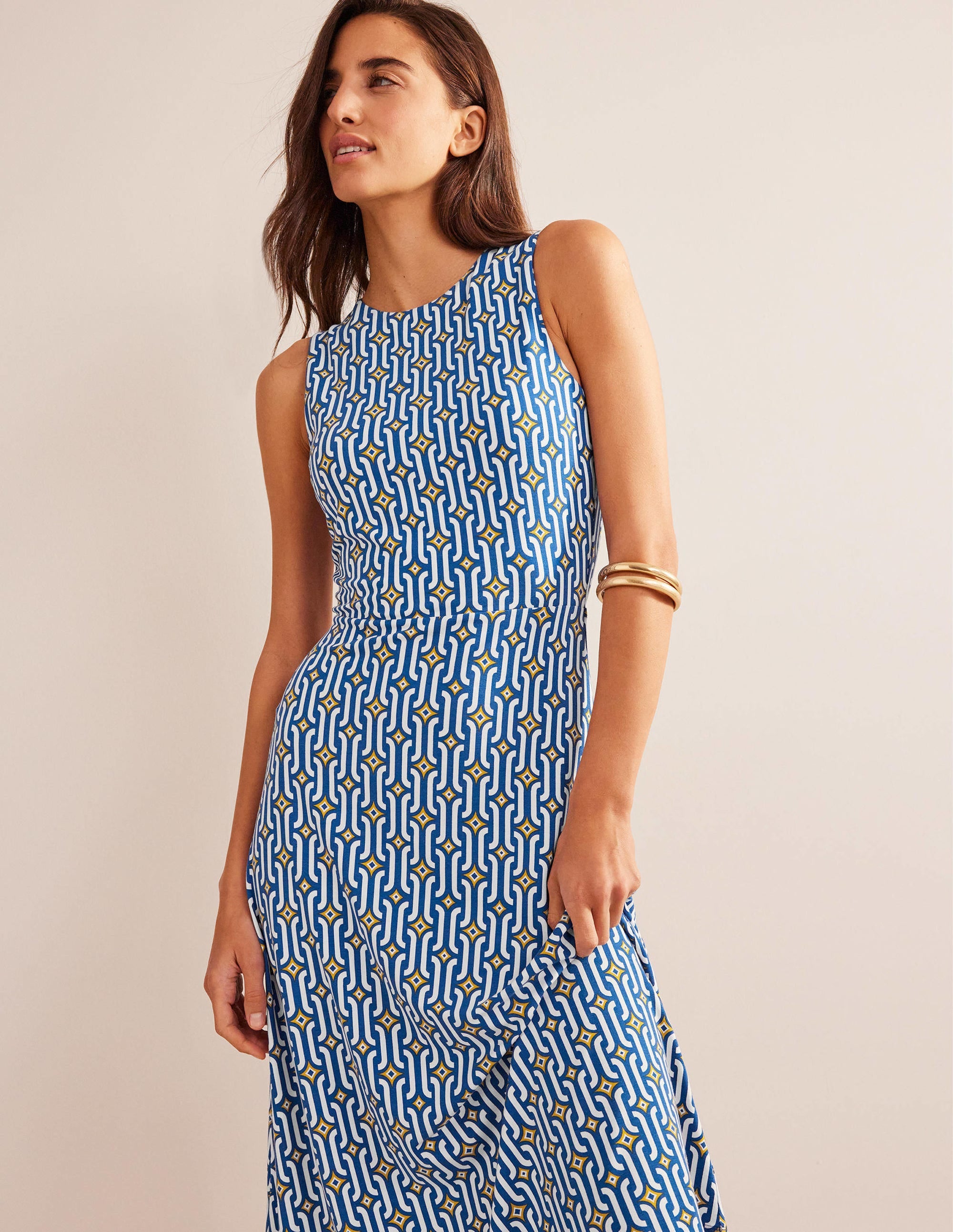 Cut-out Jersey Midi Dress-Sapphire, Azure Geo - Image 1