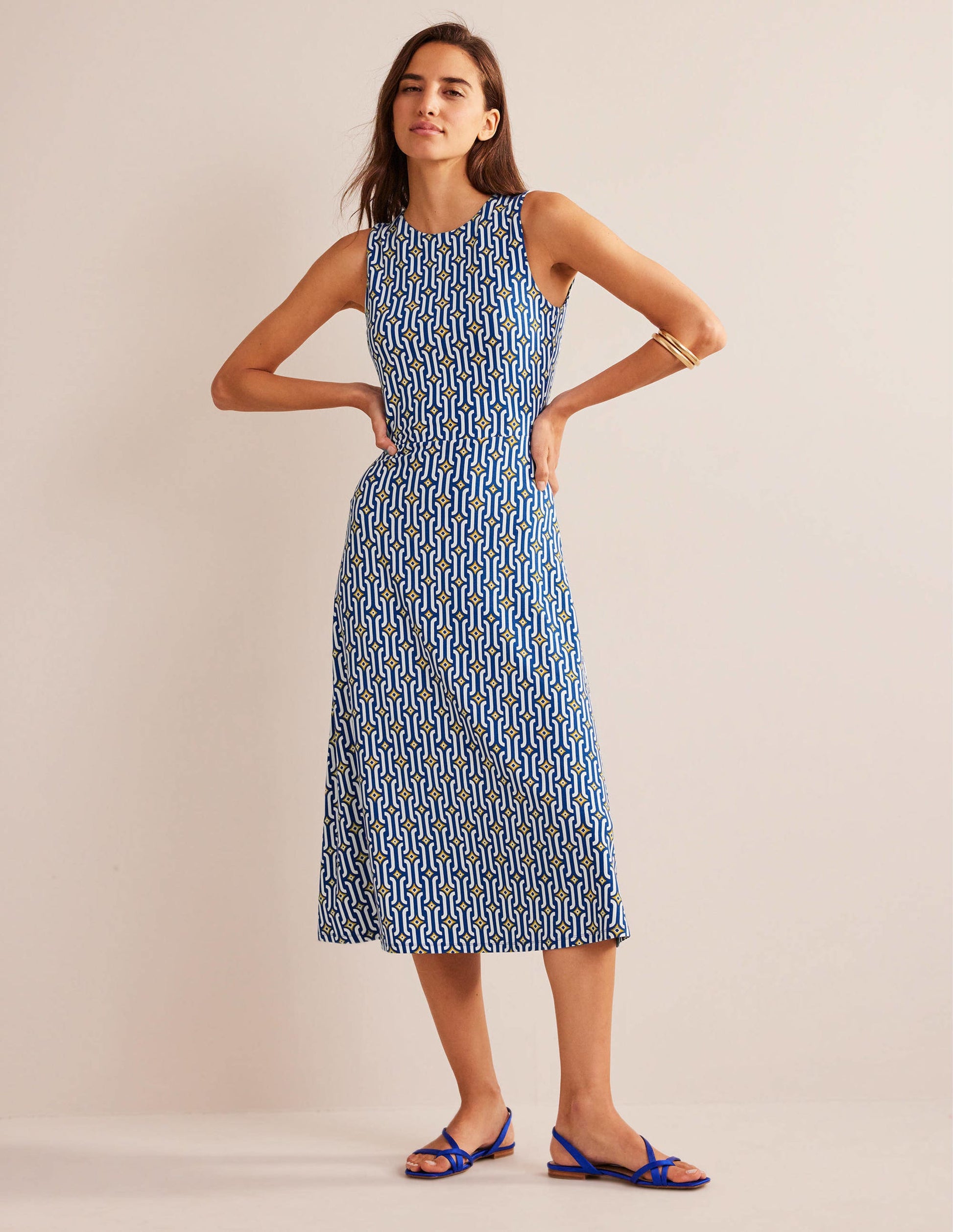 Cut-out Jersey Midi Dress-Sapphire, Azure Geo-2