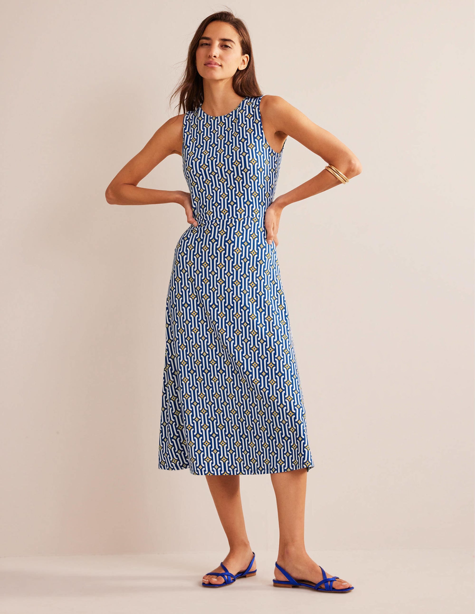 Cut-out Jersey Midi Dress-Sapphire, Azure Geo - Image 2