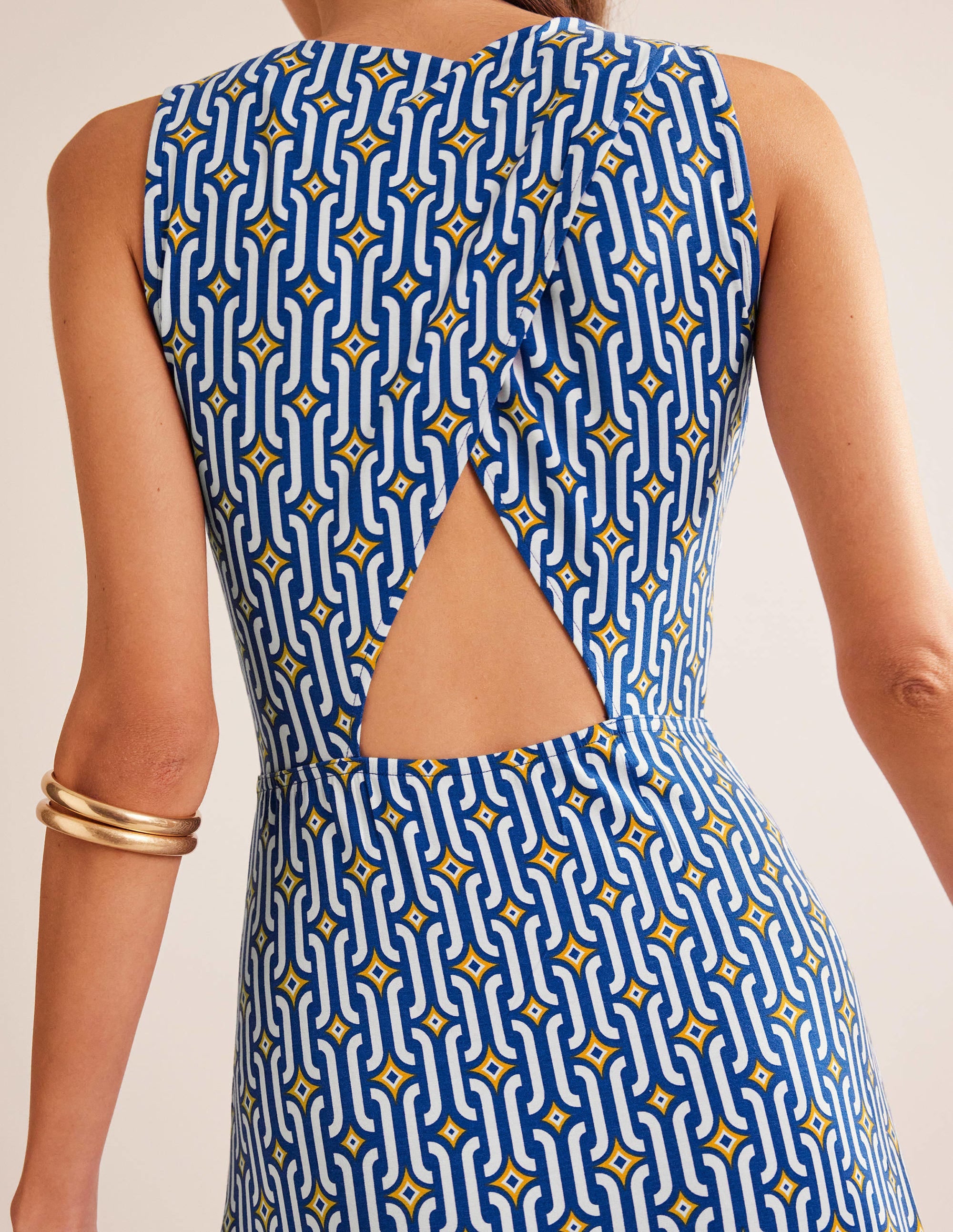 Cut-out Jersey Midi Dress-Sapphire, Azure Geo - Image 3