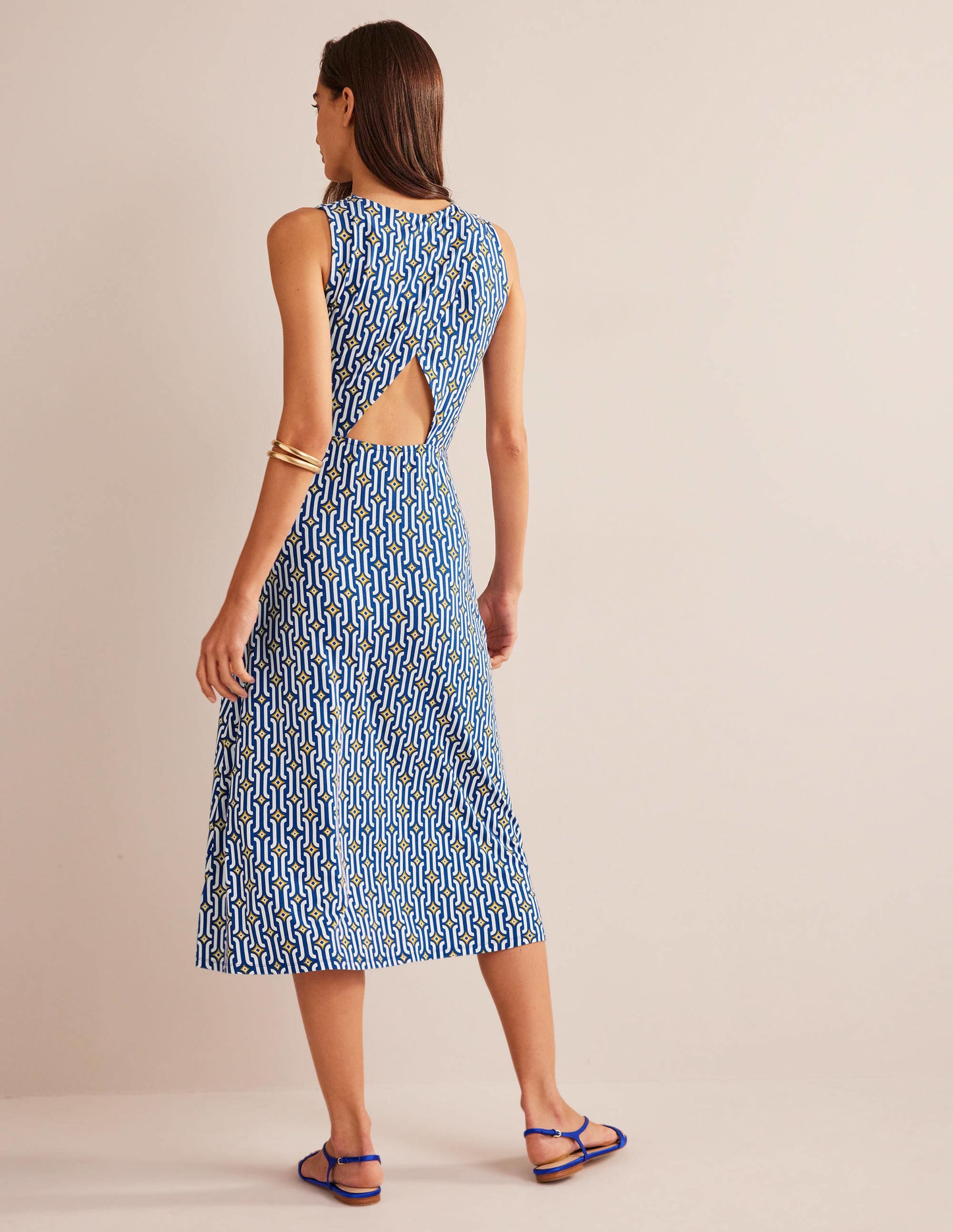Cut-out Jersey Midi Dress-Sapphire, Azure Geo - Image 4