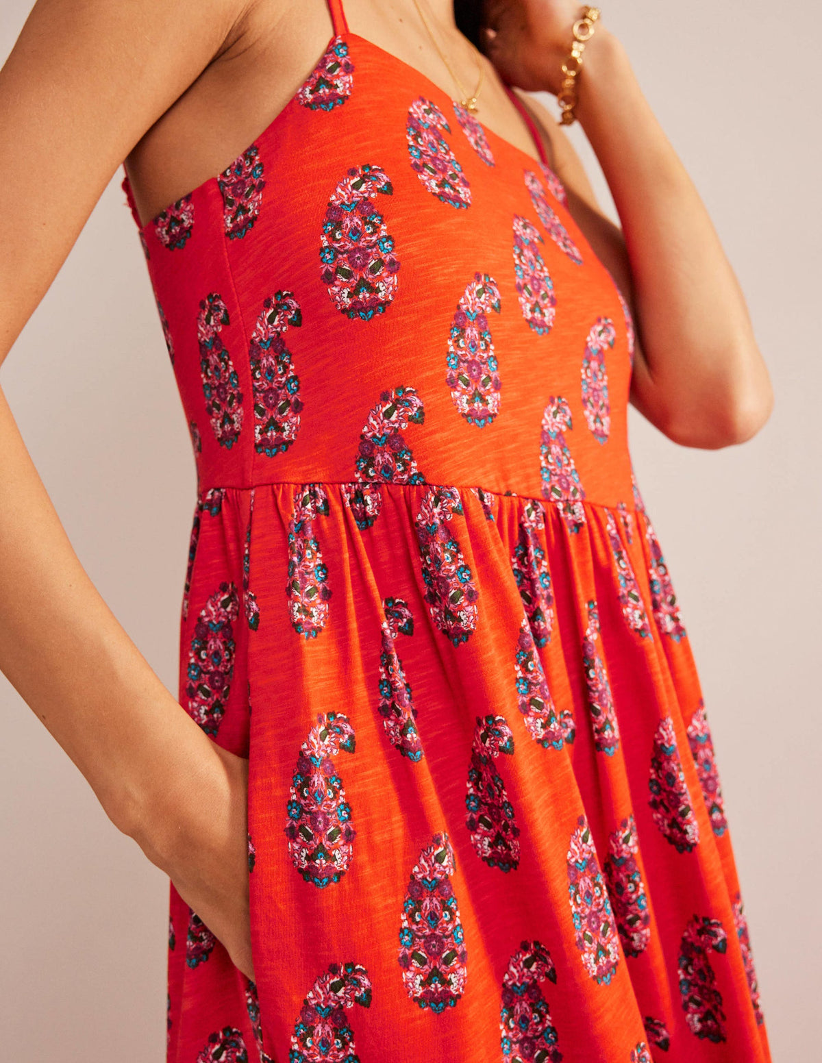 Strappy Jersey Midi Dress-Blood Orange, Sweet Paisley-3