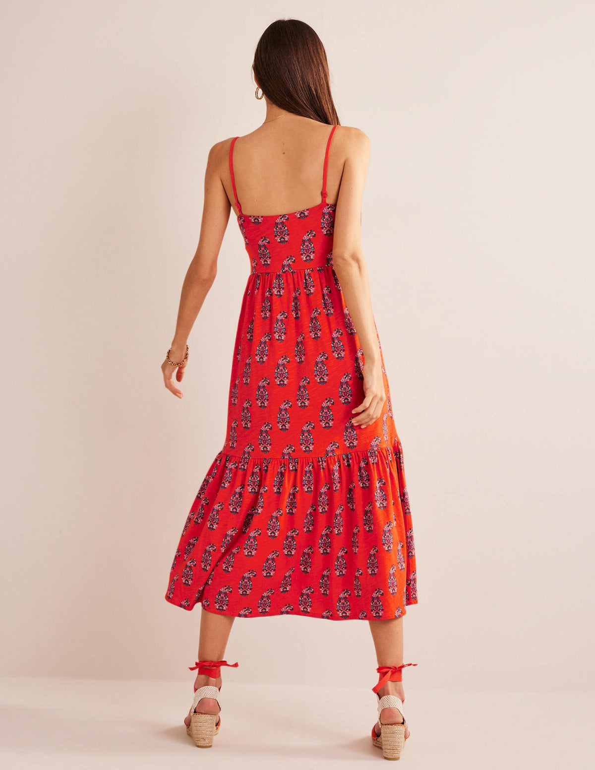 Strappy Jersey Midi Dress-Blood Orange, Sweet Paisley-4