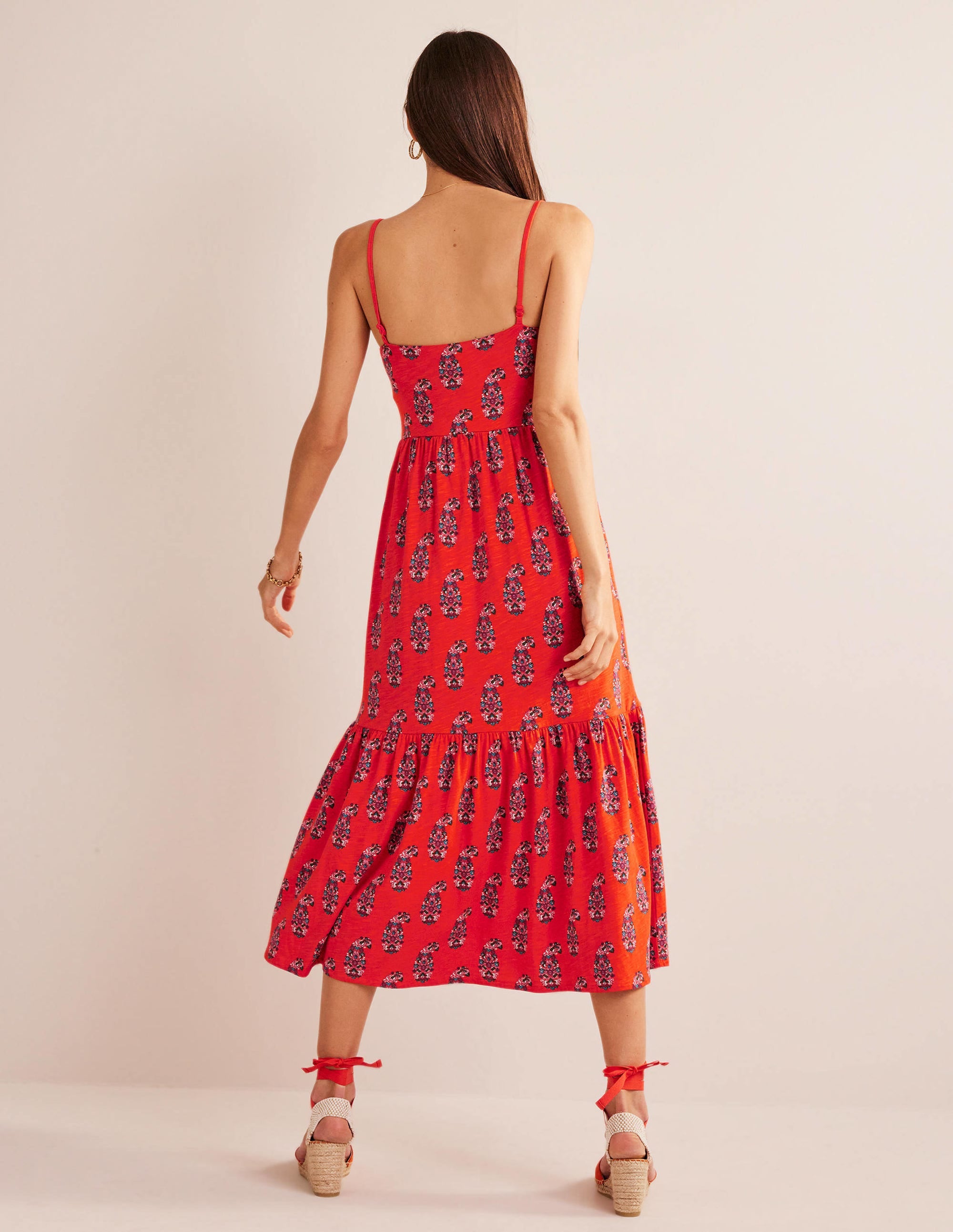 Strappy Jersey Midi Dress-Blood Orange, Sweet Paisley - Image 4