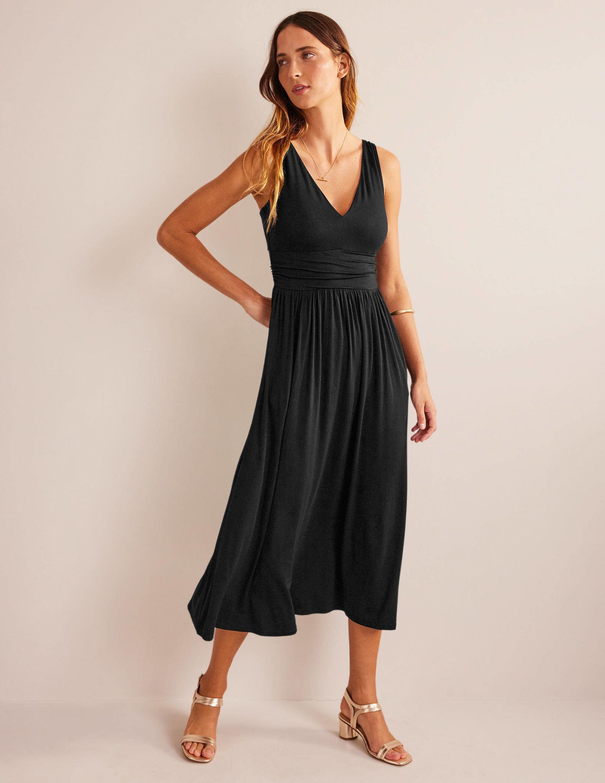 Sleeveless Jersey Maxi Dress-Black-1